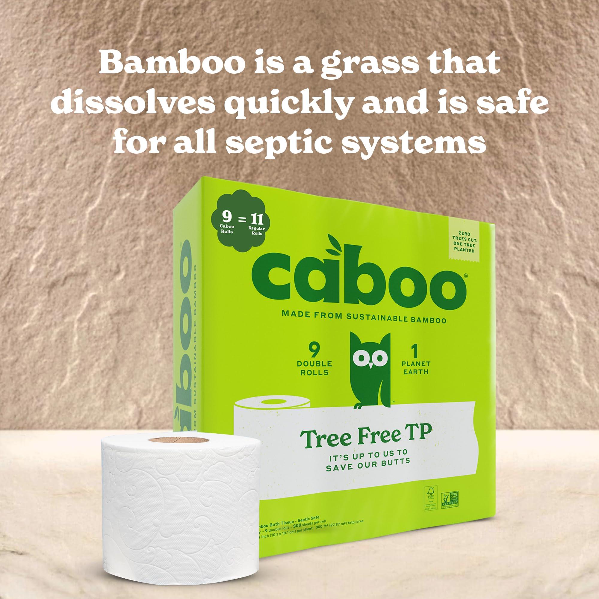 Caboo Tree Free Toilet Paper, Septic Safe Bath Tissue, Quick Dissolving 2 Ply Sheets - 300 Sheets Per Roll, 9 Double Rolls - Image 6