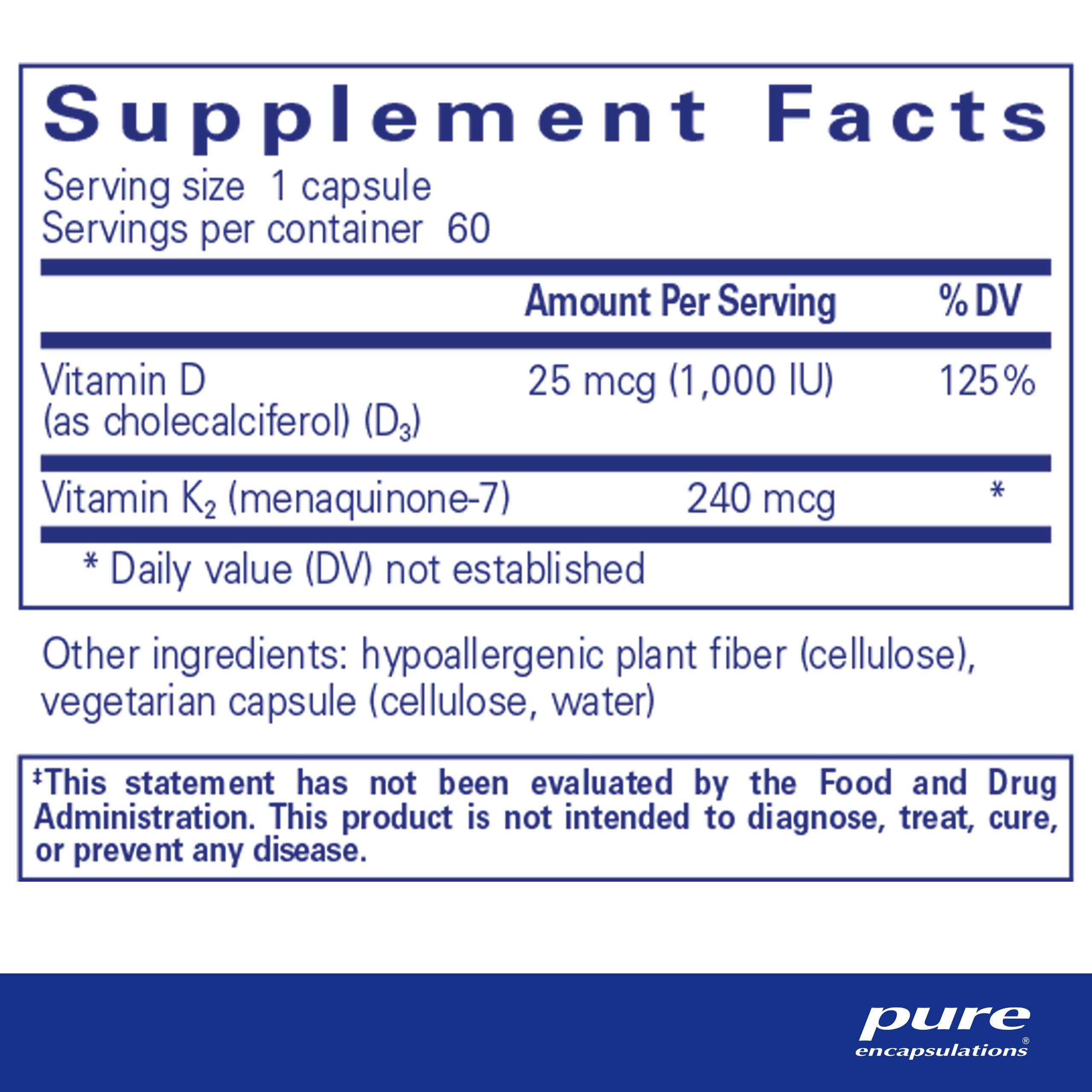 Pure Encapsulations PureHeart K2D - Heart Health Supplement* - with Vitamin K2 & D3 - Cholecalciferol Vitamin D & MK-7 - Non-GMO & Vegetarian - 60 Capsules - Image 2