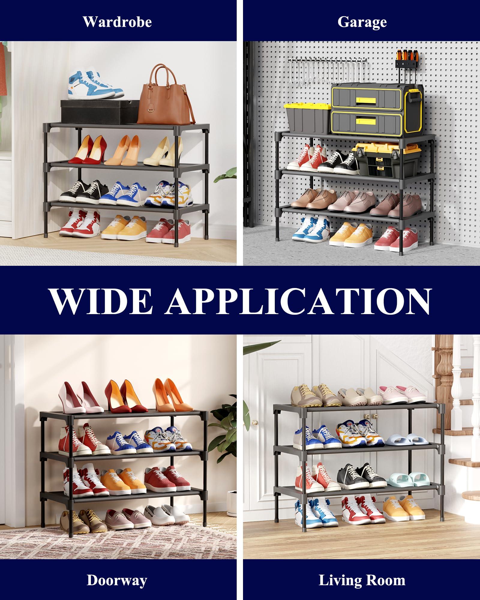 Kitsure Shoe Rack - Premium Non-Woven Shoe Rack Shelf, Shoe Organizer for Closet, Entryway, Garage & Corridor, Sturdy & Durable Long Stackable Shoe Shelves, Medium, Black - Image 8