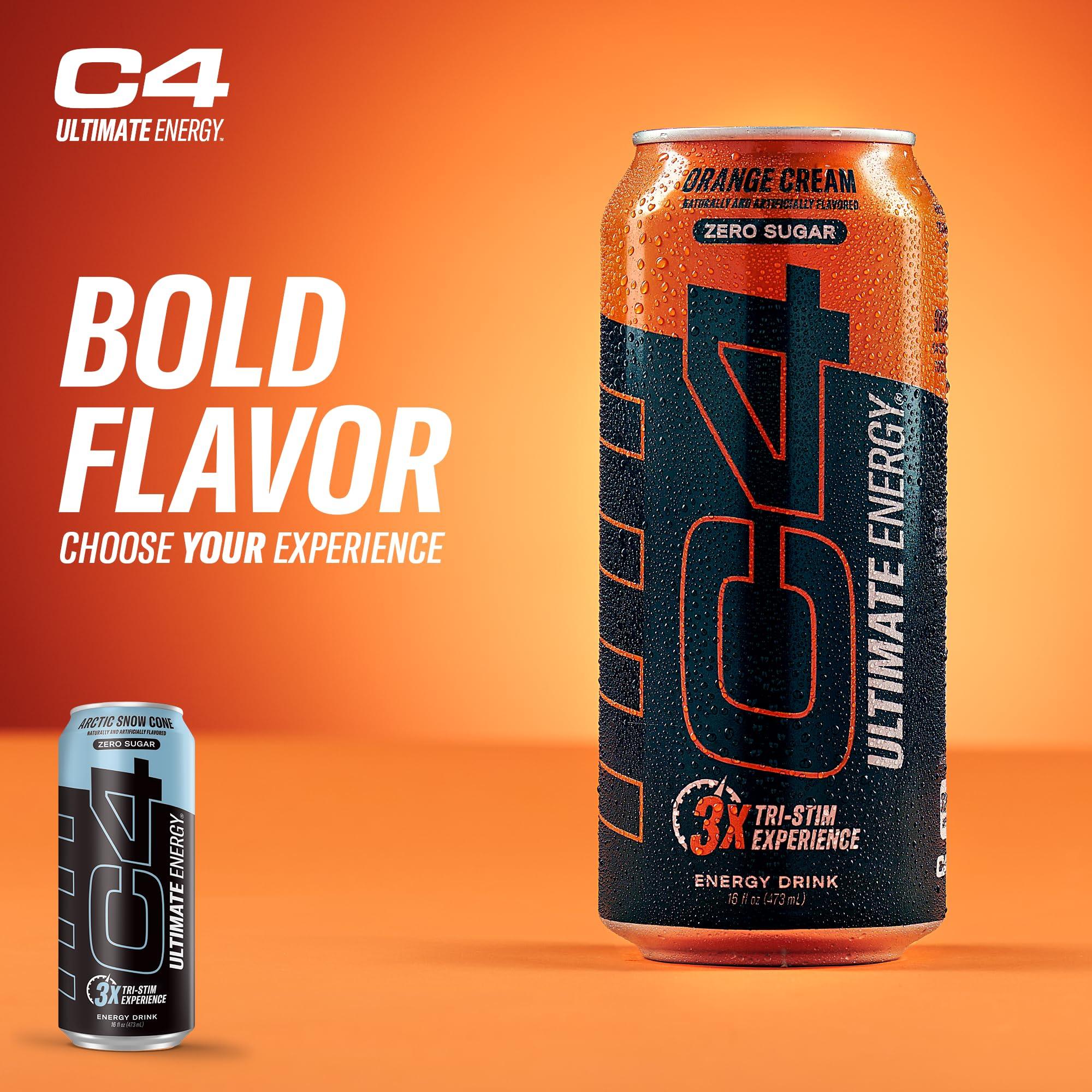 C4 Ultimate Sugar Free Energy Drink 16oz (Pack of 12) | Arctic Snow Cone | Pre Workout Performance Drink with No Artificial Colors or Dyes - Image 4
