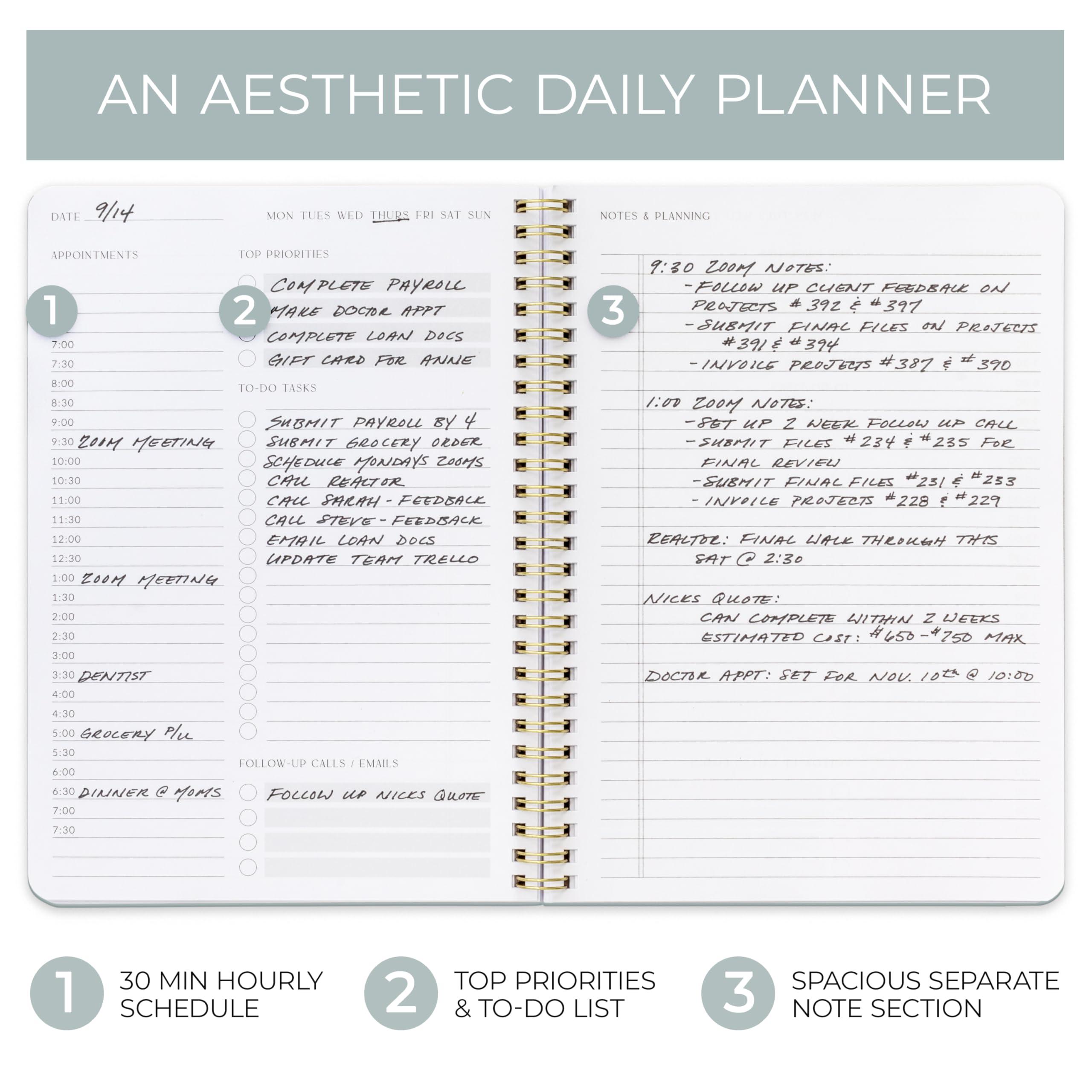 ZICOTO Beautiful Daily Planner And Notebook With Hourly Schedule - Aesthetic Spiral To do List Notepad to Easily Organize Your Tasks And Appointments - Stylish Book And School Or Office Supplies - Image 4