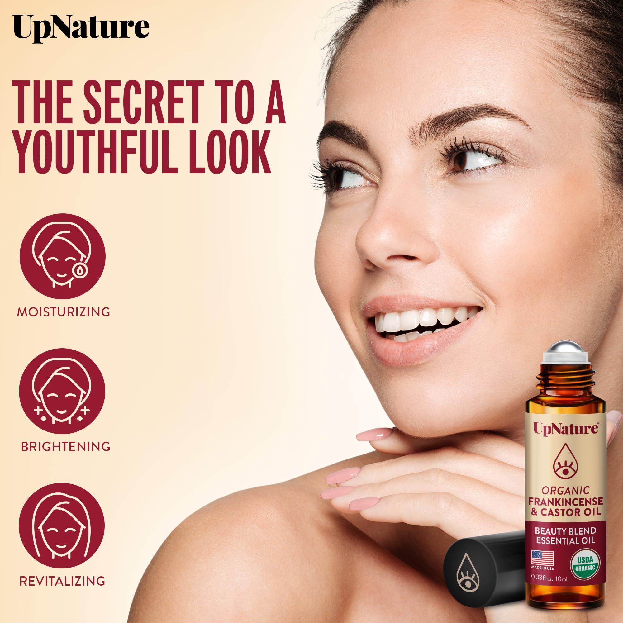 UpNature Beauty Essential Oil Blend Roll On - 100% Organic Castor Oil & Frankincense for Face - Wrinkles Dark Circles Under Eye Roller Ball Rollerball - Image 2