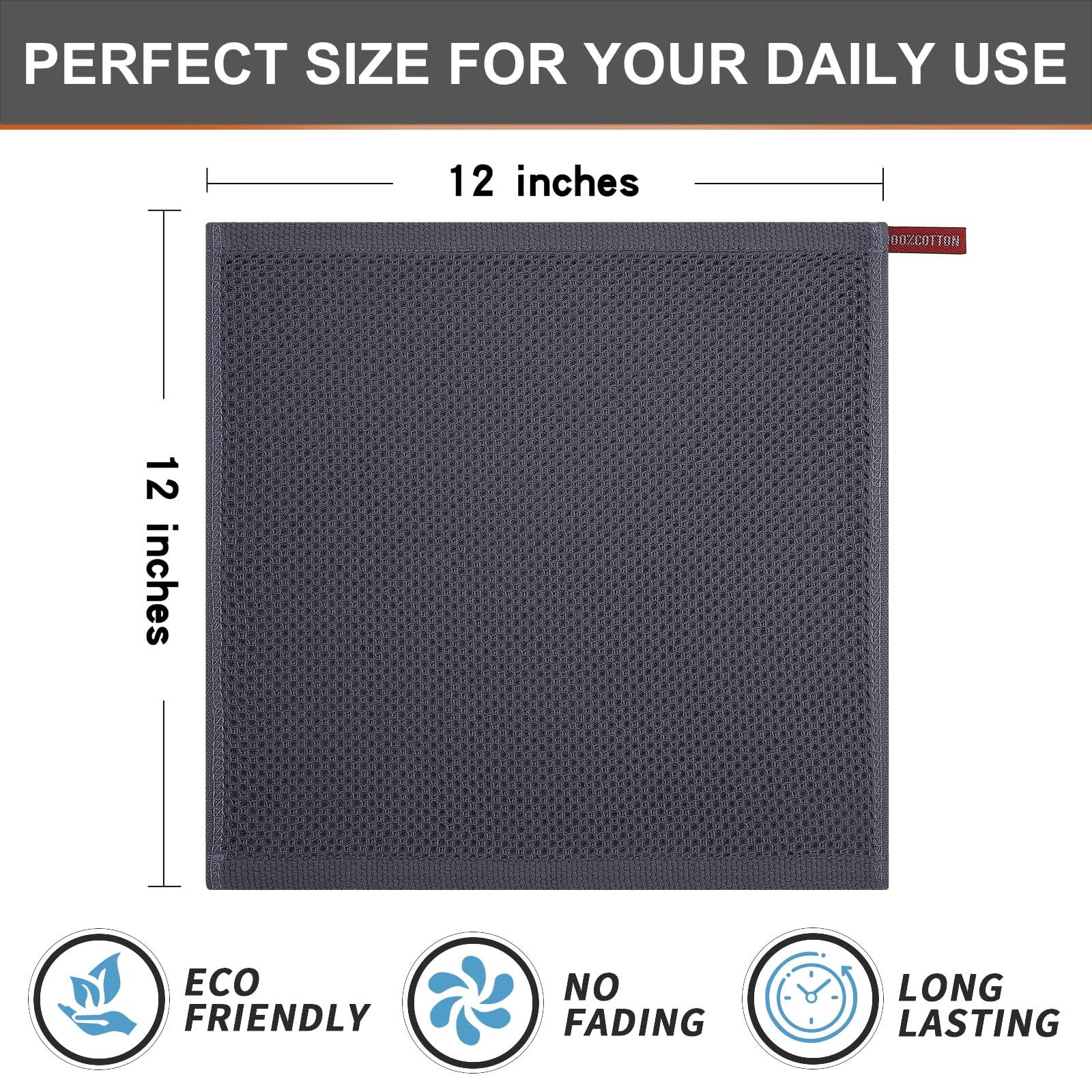 Kitinjoy 100% Cotton Kitchen Dish Cloths, 6 Pack Waffle Weave Ultra Soft Absorbent Dish Towels for Drying Dishes Quick Drying Kitchen Towels Dish Rags, 12 X 12 Inches, Dark Grey - Image 3