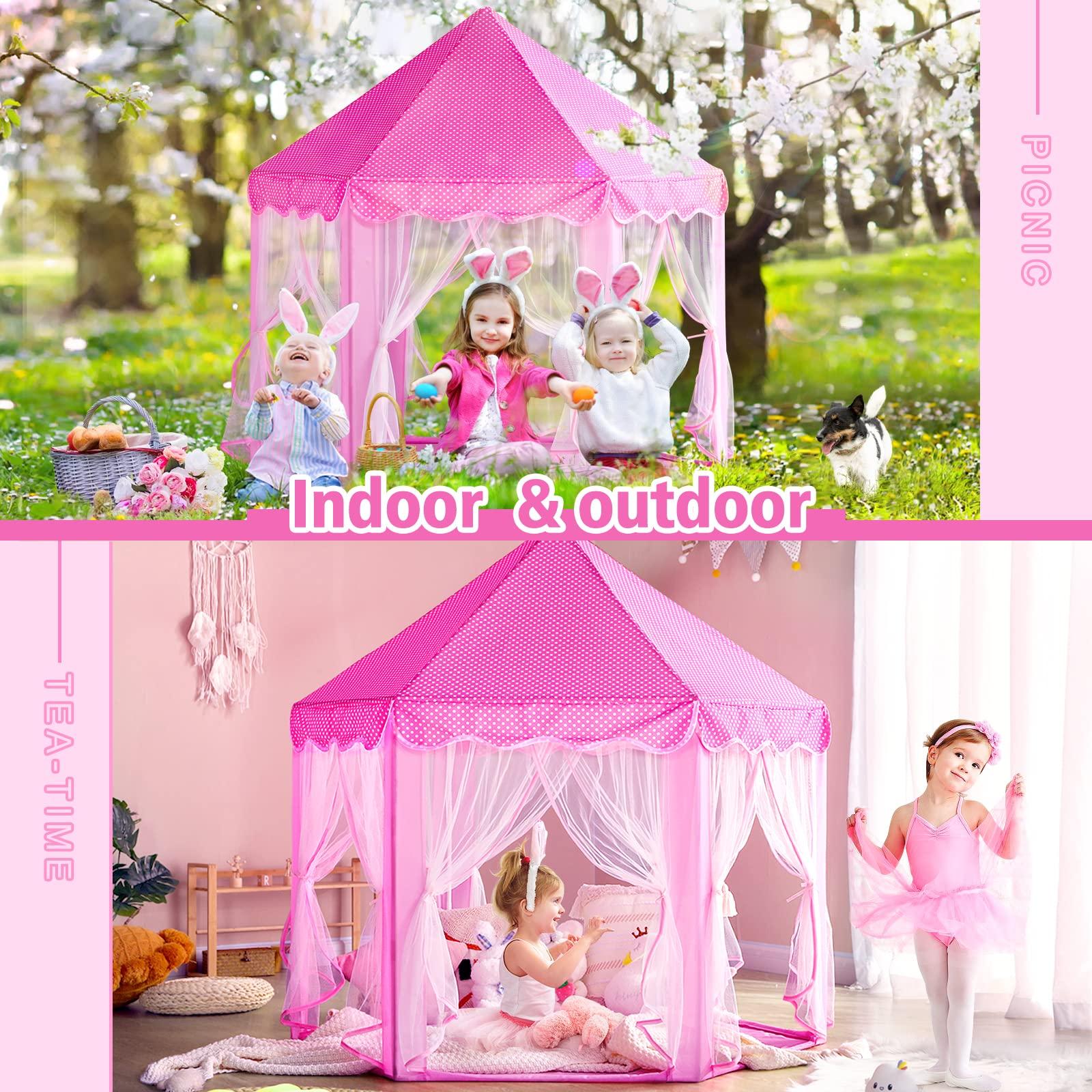 Monobeach Princess Tent Girls Large Playhouse Kids Castle Play Tent with Star Lights Toy for Children Indoor and Outdoor Games, 55'' x 53'' (DxH) - Image 2