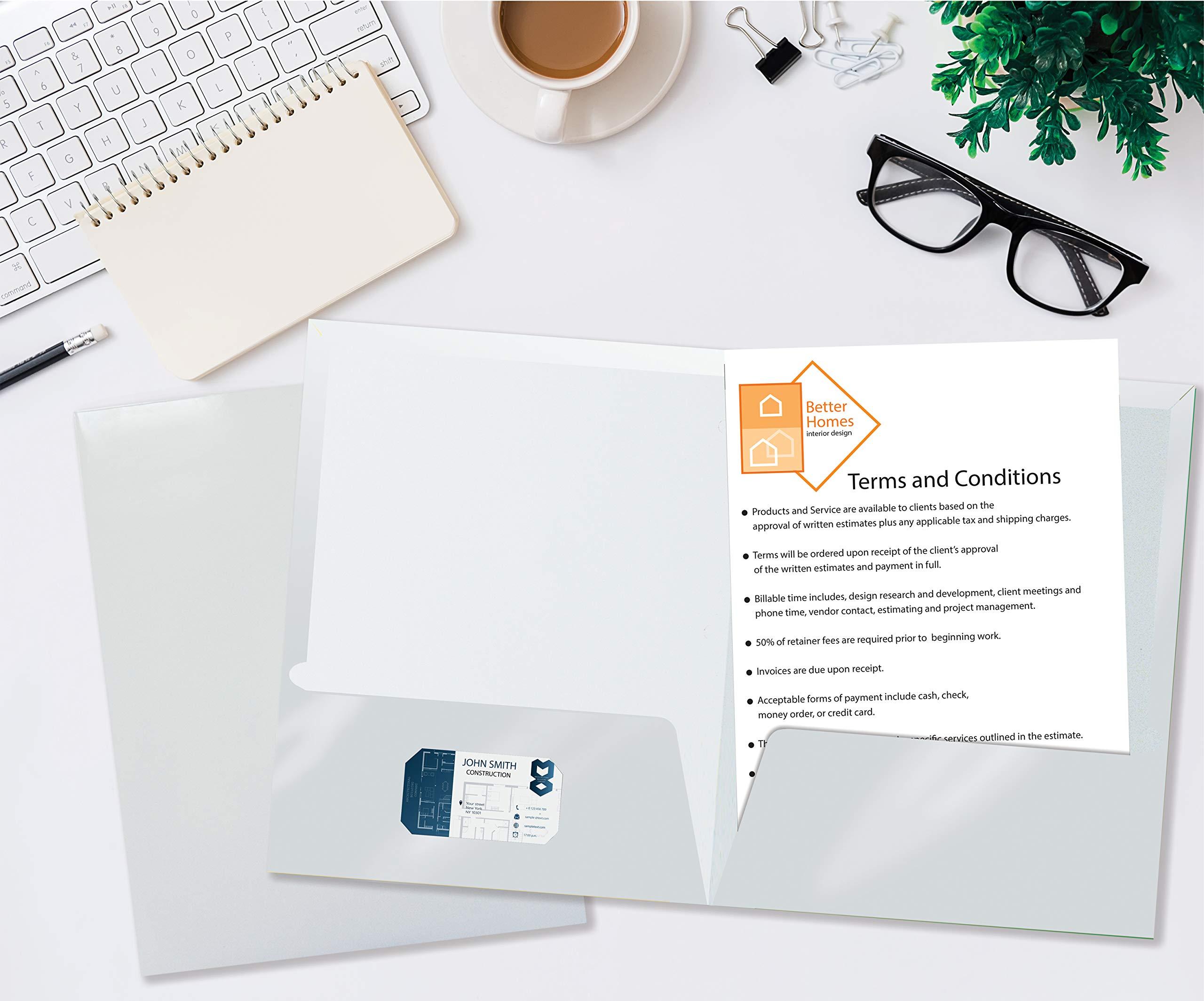 Better Office Products 2 Pocket Glossy Laminated Letter Size Paper Folders, 25 Pack, White Paper Portfolios - Image 3