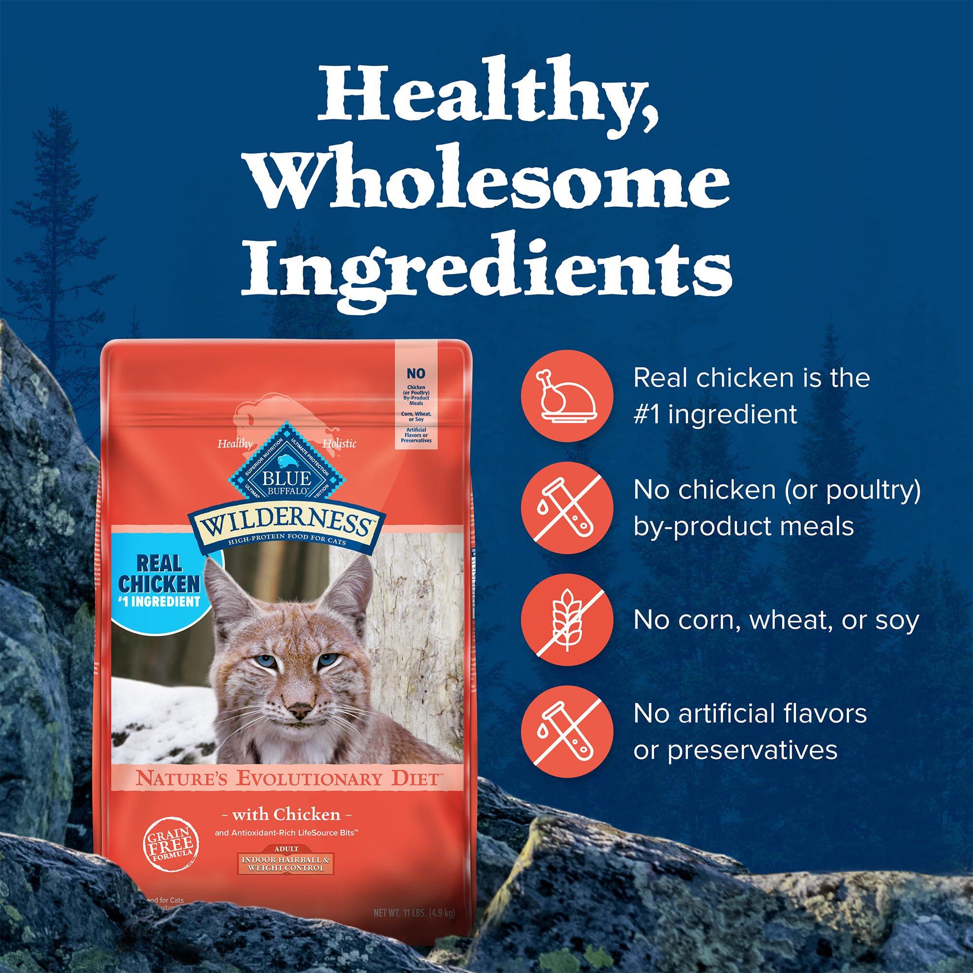 Blue Buffalo Wilderness Adult Indoor Dry Cat Food, Indoor Hairball Control and Weight Control Formula, High-Protein and Grain-Free Diet, Made with Natural Ingredients, Chicken, 11-lb. Bag - Image 8