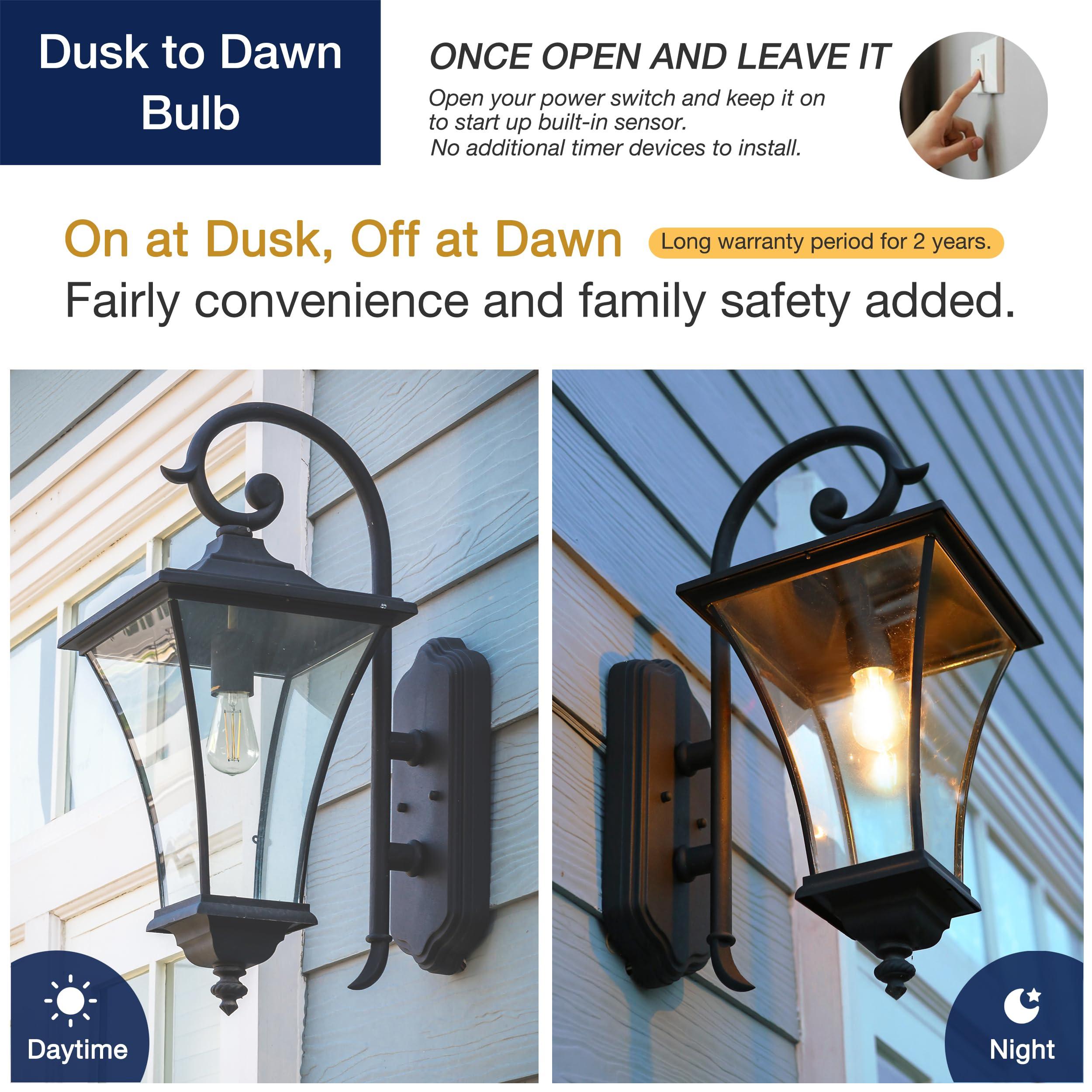 FLSNT Dusk to Dawn Outdoor Sensor ST19 LED Light Bulb, 7W (60W Eqv.), 800LM,Vintage Filament E26 Base, Auto On/Off Photocell Automatic for Energy-Efficient Outdoor Lighting, 2700K Soft White, 4 Pack - Image 3