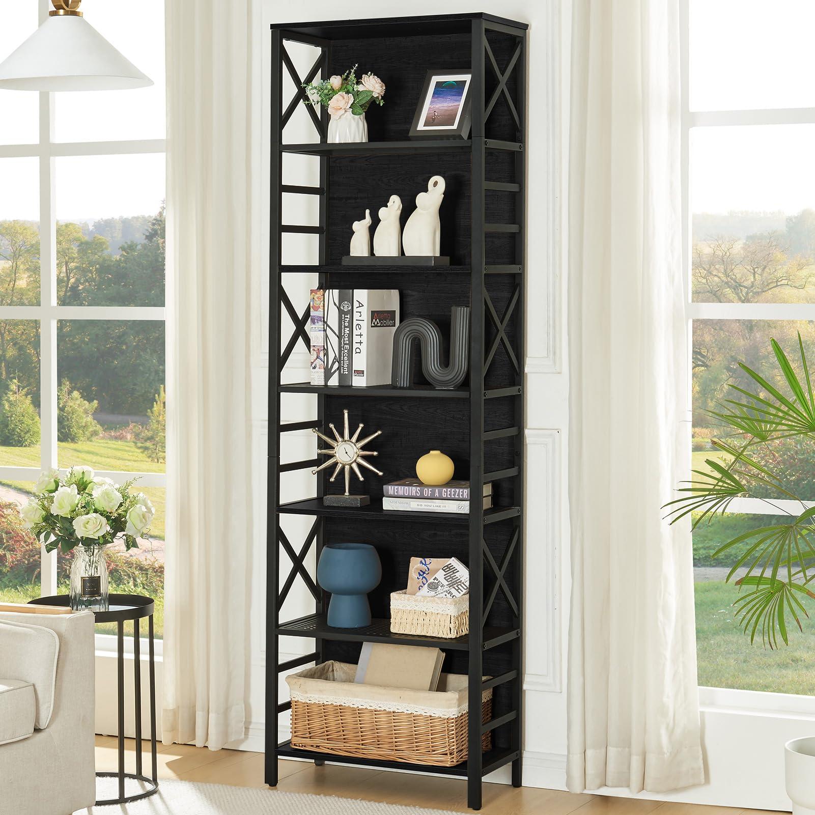 HOMBAZAAR 7 Tier Bookshelf, 78 Inch Tall Rustic Bookshelf with Metal Frame, Industrial Heavy Duty Bookshelves and Bookcases, Open Book Shelf for Office, Living Room and Library, Black - Image 7