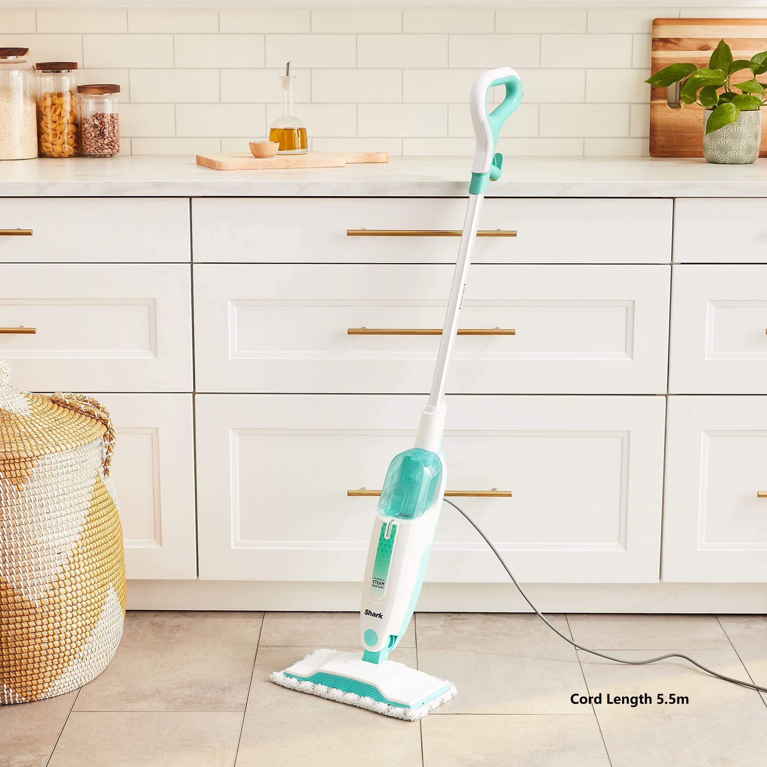 Shark Steam Mop with 2 Machine Washable Dirt Grip Pads, Removable Water Tank, Lightweight, Steam Cleaner for sealed Hard Floors, Marble, Stone, Hardwood, Tile, Laminate, White/Seafoam, S1000 - Image 2