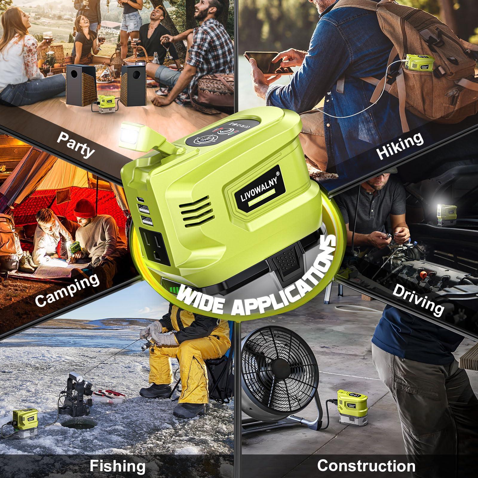 200W Power Inverter for Ryobi 18V, DC 18V to AC 110-120V Battery Inverter, Portable Power Station Generator, Charger Adapter Battery Powered Outlet with 2 USB Ports & 1 Type-C & 1 AC Outlet - Image 7