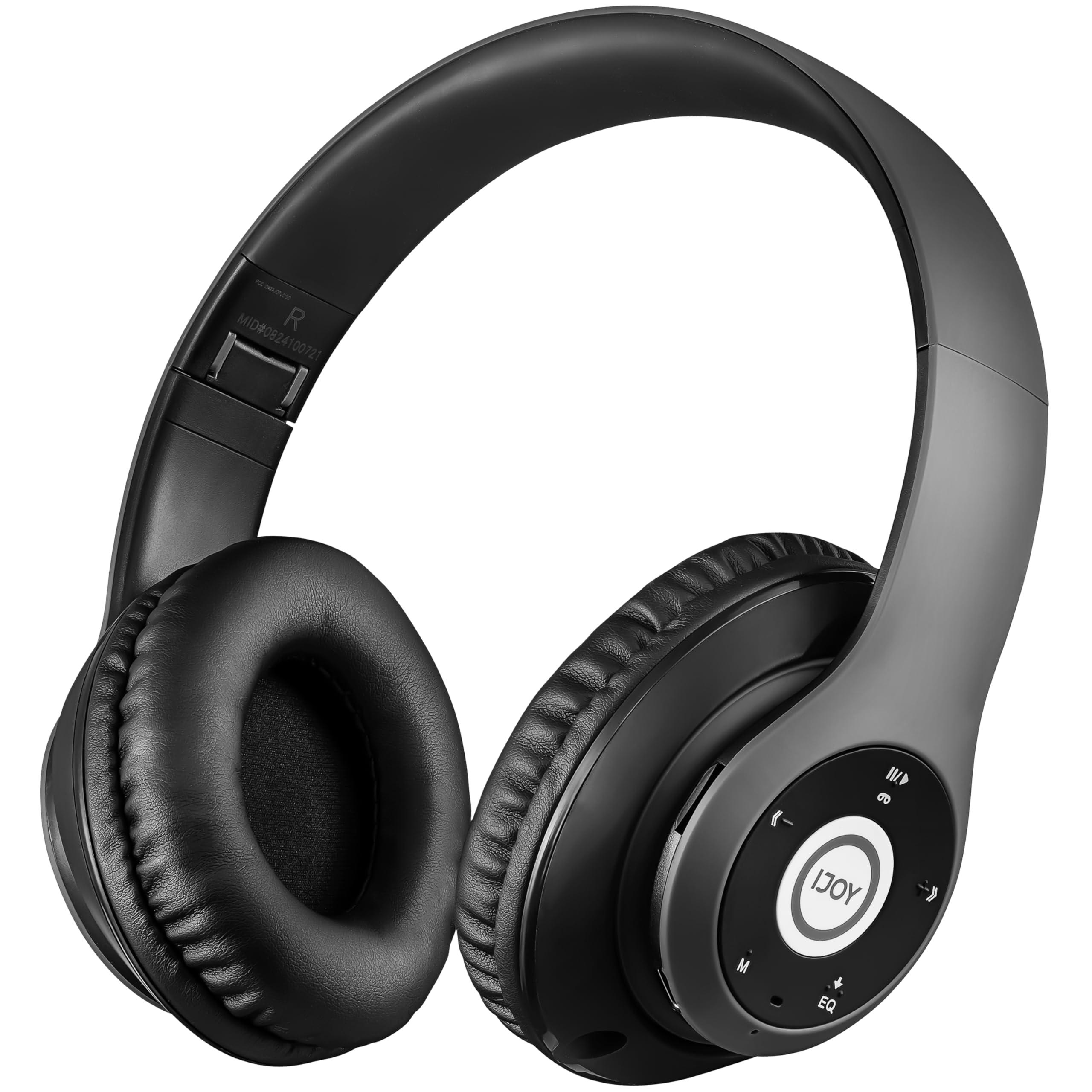 iJoy Bluetooth Headphones Over Ear, Wireless and Wired Foldable Headset Built-in Microphone - (Stealth) Adults Kids Men Women - Audifonos Auriculares Inalambricos