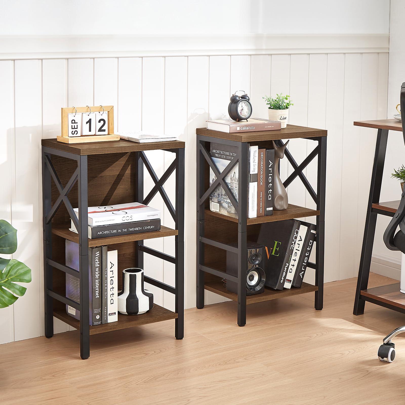 MNEETRUNG Small Bookcase,3 Tier Industrial Bookshelf with Metal Frame and Backboard,Low Rustic Brown Book Shelf,Book case for Small Spaces,Living Room,Bedroom and Home Office - Image 5