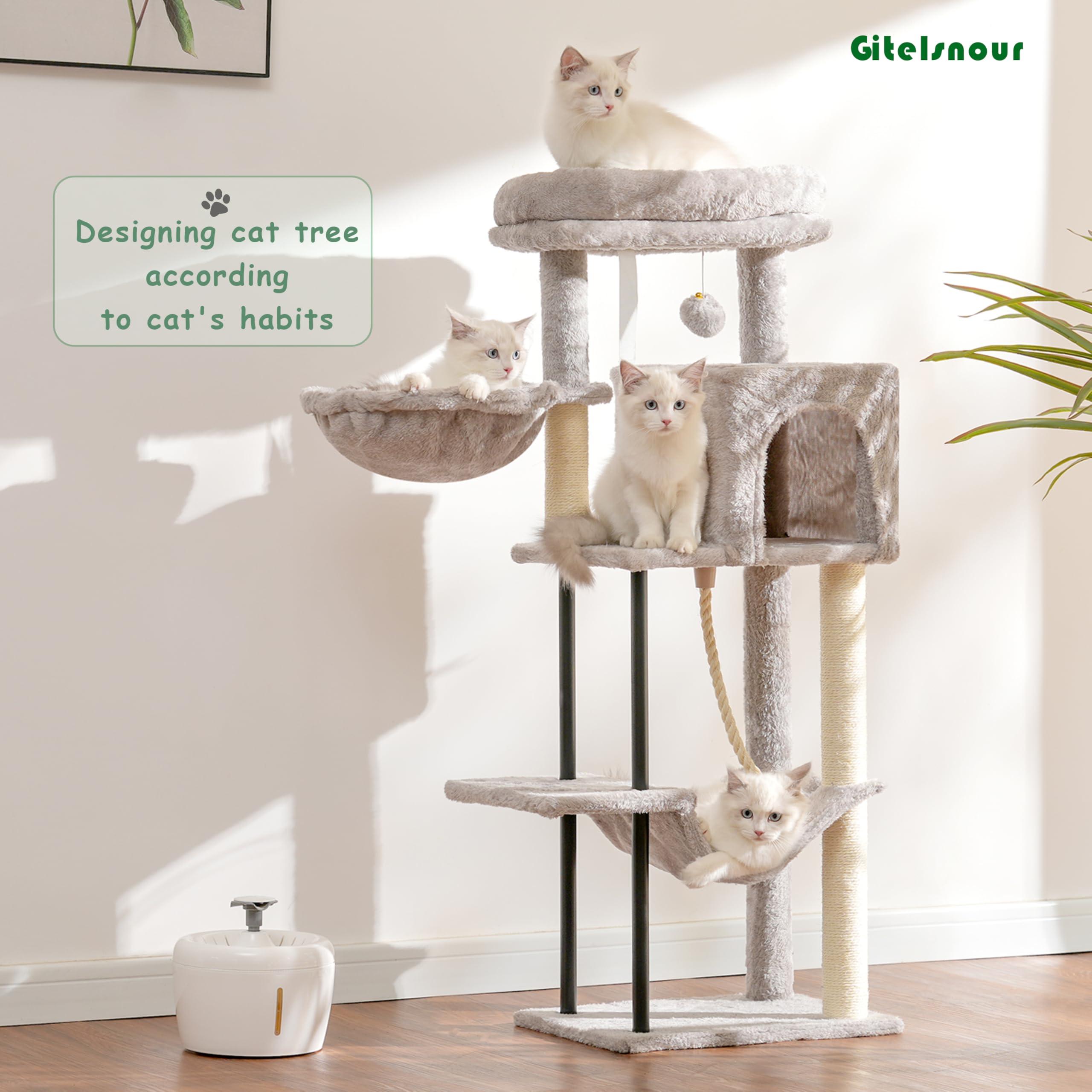 Gitelsnour Cat Tree, Cat Tower for Indoor Cats, 43.3 inch Cat Tree Tower with Sturdy Steel Tube, Cat Hammock, Cat Condo for Small Cats and Kittens, Cat Scratching Post, Light Gray GCT004SW - Image 2