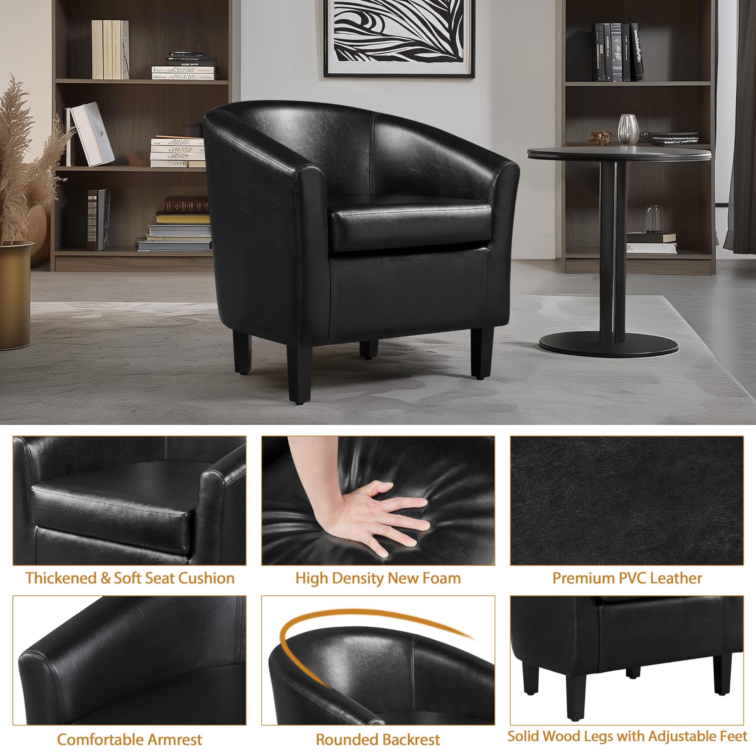 Yaheetech Barrel Chairs Set of 2, Faux Leather Club Armchairs, PU Leather Accent Chairs with Soft Padded Seat for Living Room Bedroom Waiting Reading Room, Black - Image 5