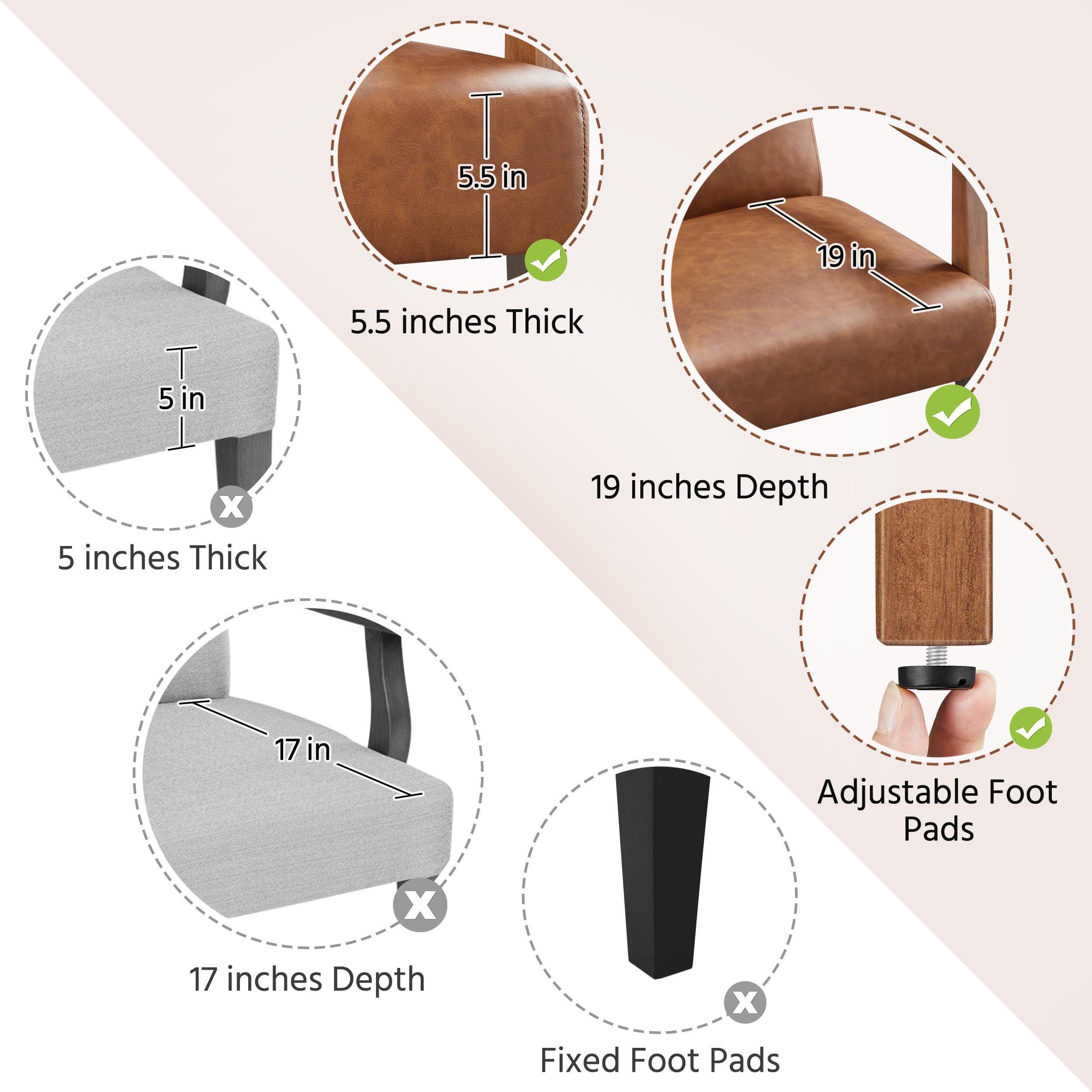 Yaheetech PU Leather Accent Chair, Mid-Century Modern Armchair with Solid Wood Legs, Reading Leisure Chair for Living Room Bedroom Waiting Room, Light Brown, Set of 2 - Image 8