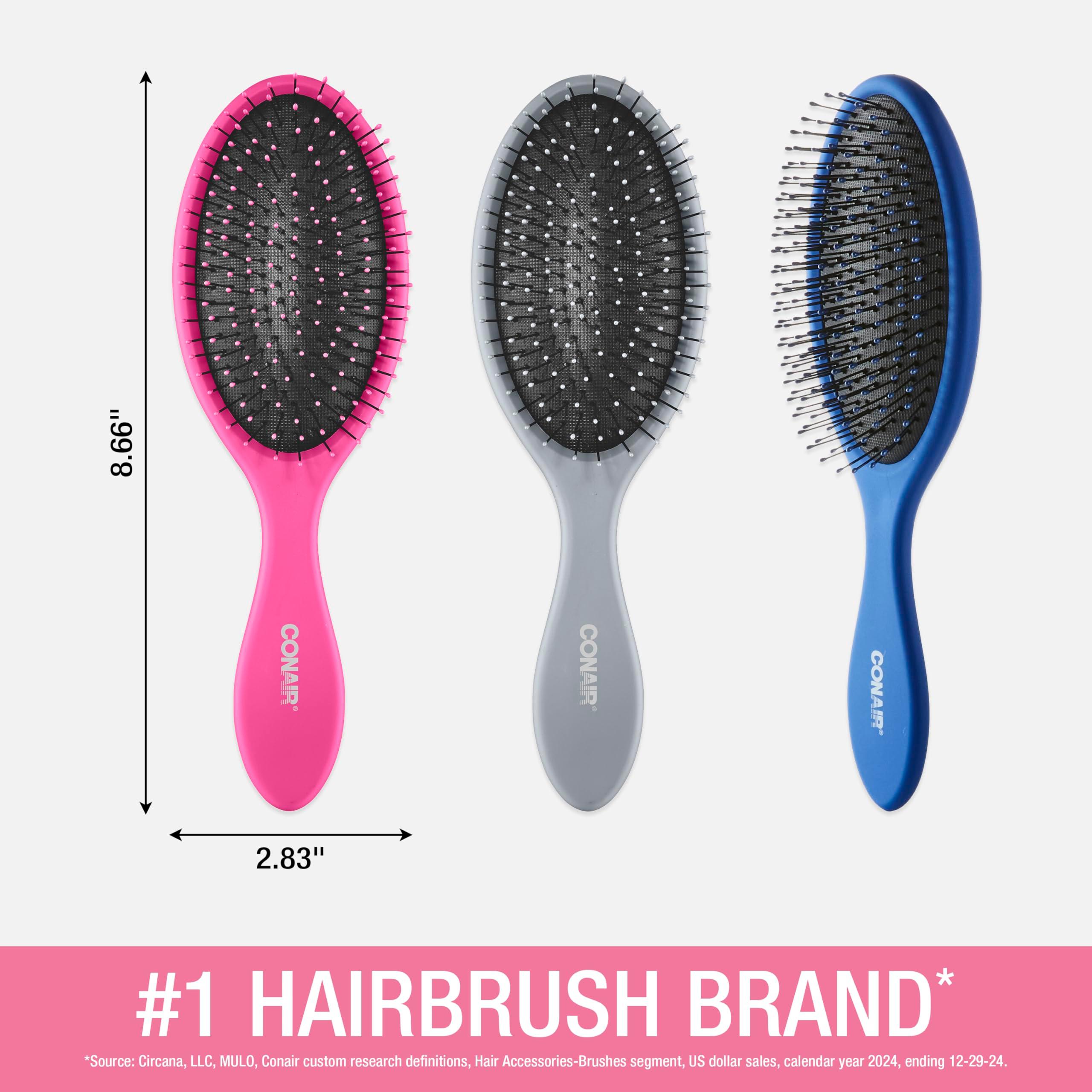 Conair Detangling Brush 3PK - For wet and dry - Ideal for all types - curly brush - brushes for women - detangler brush - brushes for women - Blue, Pink, Gray Assorted - Image 6