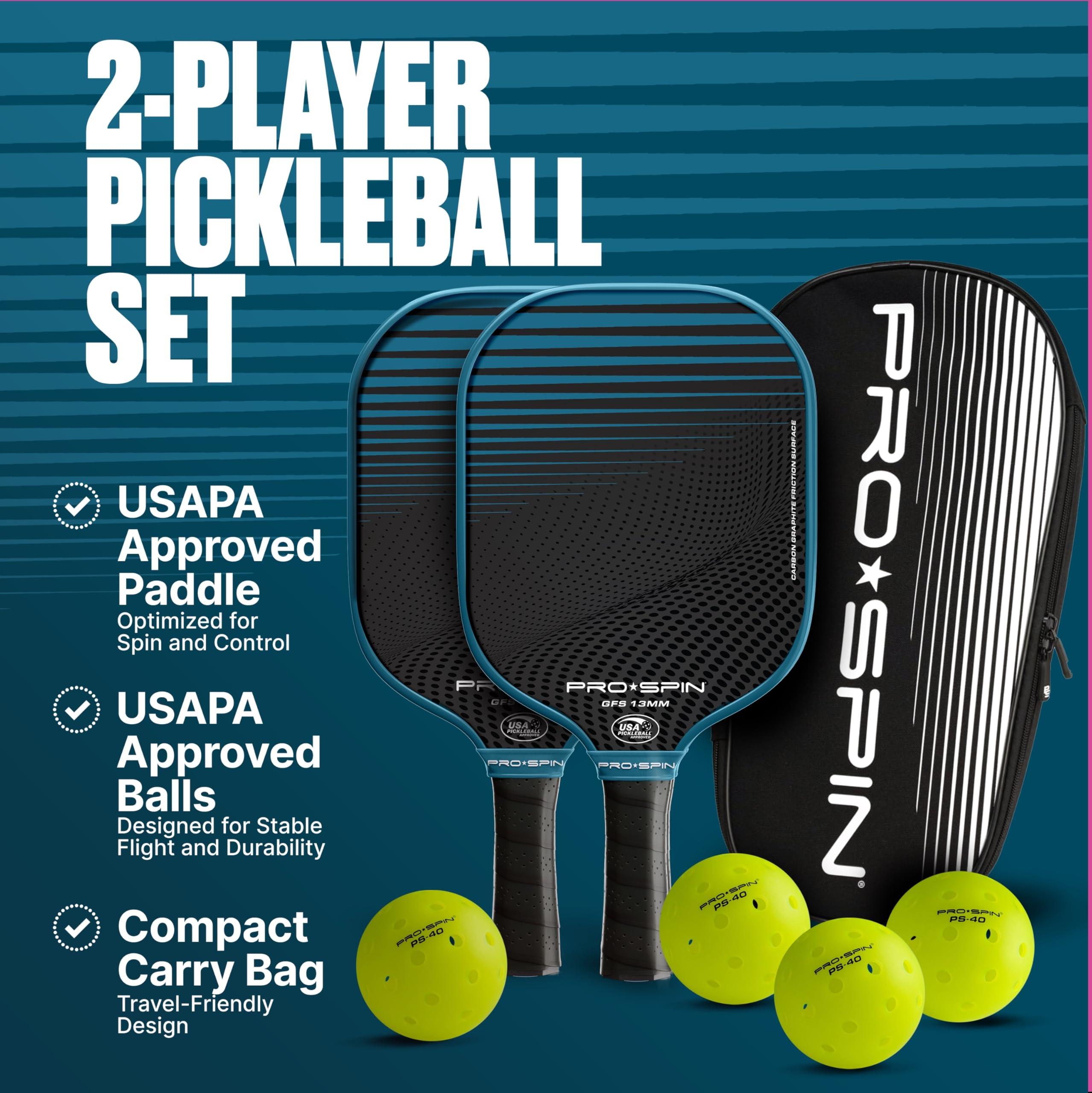 PRO SPIN Pickleball Paddles - Set of 2 USAPA-Approved Graphite Carbon Pickle Ball Paddles, 4 High-Performance Pickleball Balls, Durable Bag for Rackets & Balls - Great Gift - Image 2