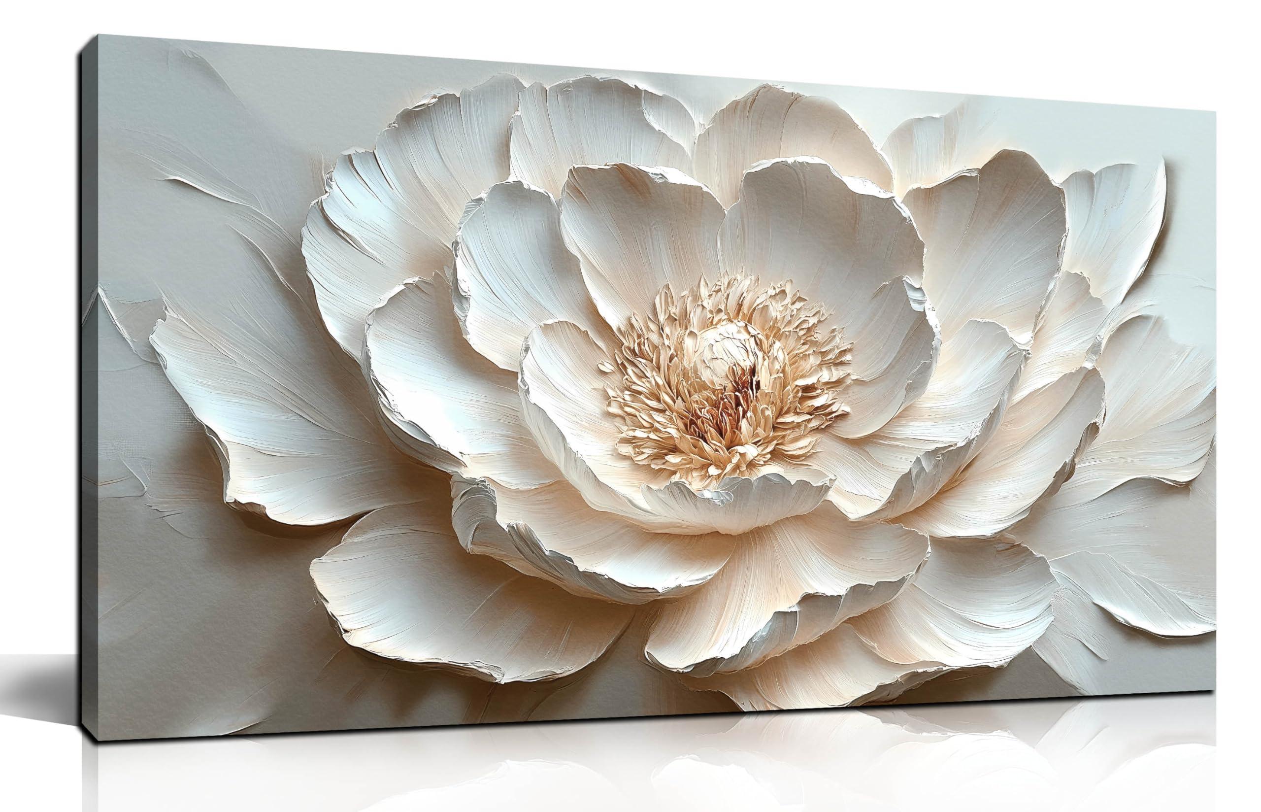 Flower Art Wall Decor for Living Room - White Canvas Wall Art for Office - Modern Wall Decor for Bedroom Women Size 20" x 40"