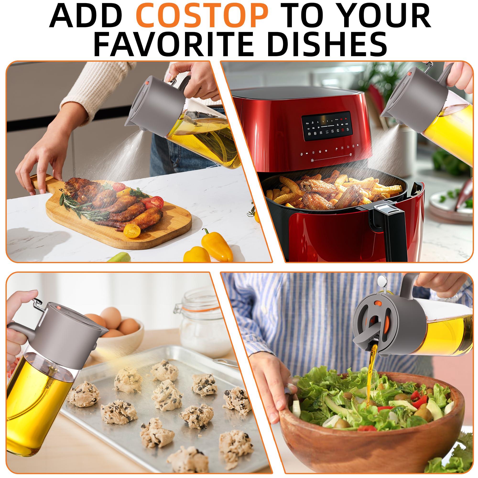 Costop Oil Sprayer for Cooking, 2025 Large Advanced Olive Oil Dispenser Bottle,500ml/17oz Glass Olive Oil Sprayer,2 in 1 Even Spray with Portion Control for Kitchen, Air Fryer, Salad, BBQ - Gray - Image 6