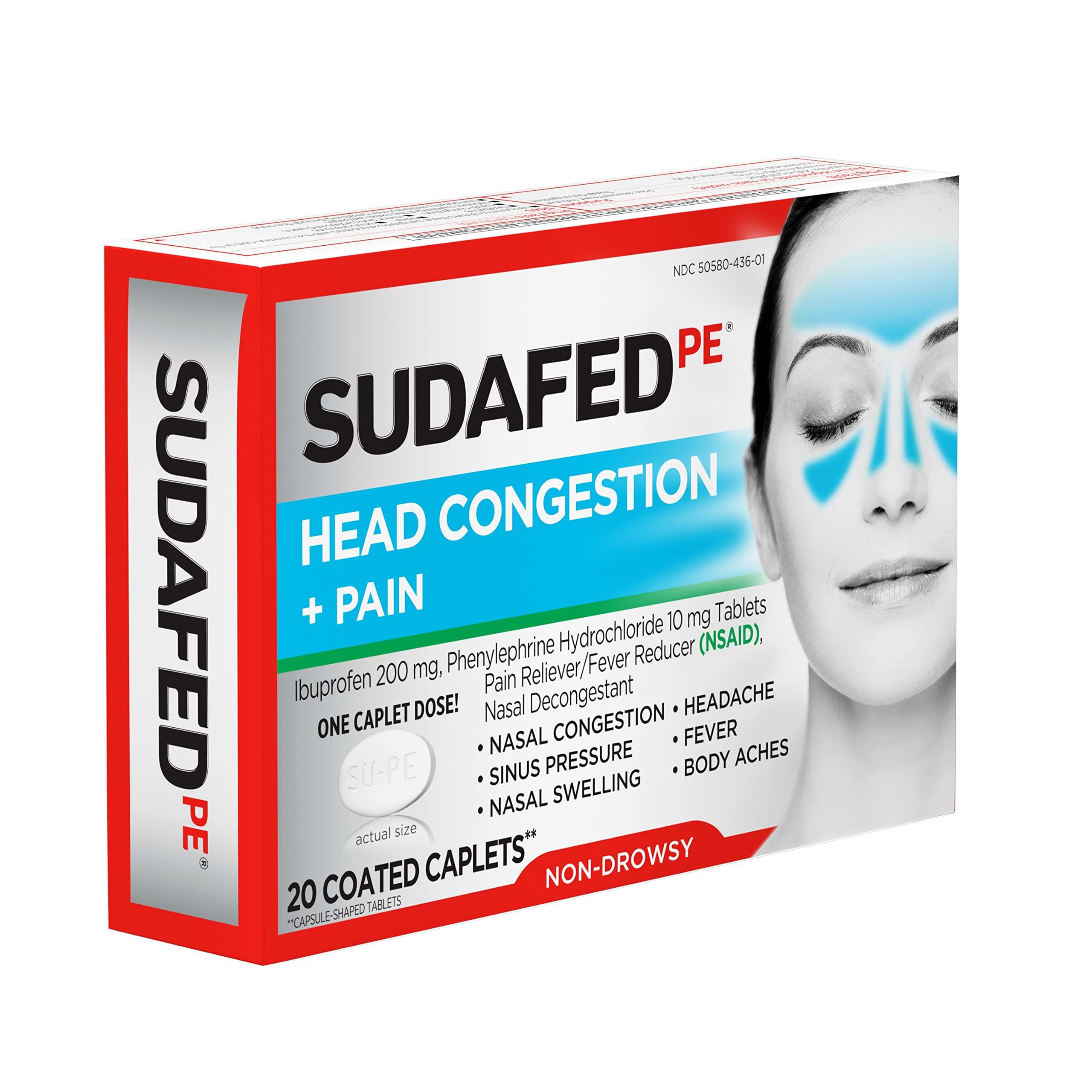 Sudafed PE Head Congestion + Pain Relief Caplets Ibuprofen Phenylephrine HCl, 20 Count (Pack of 2) - Image 10