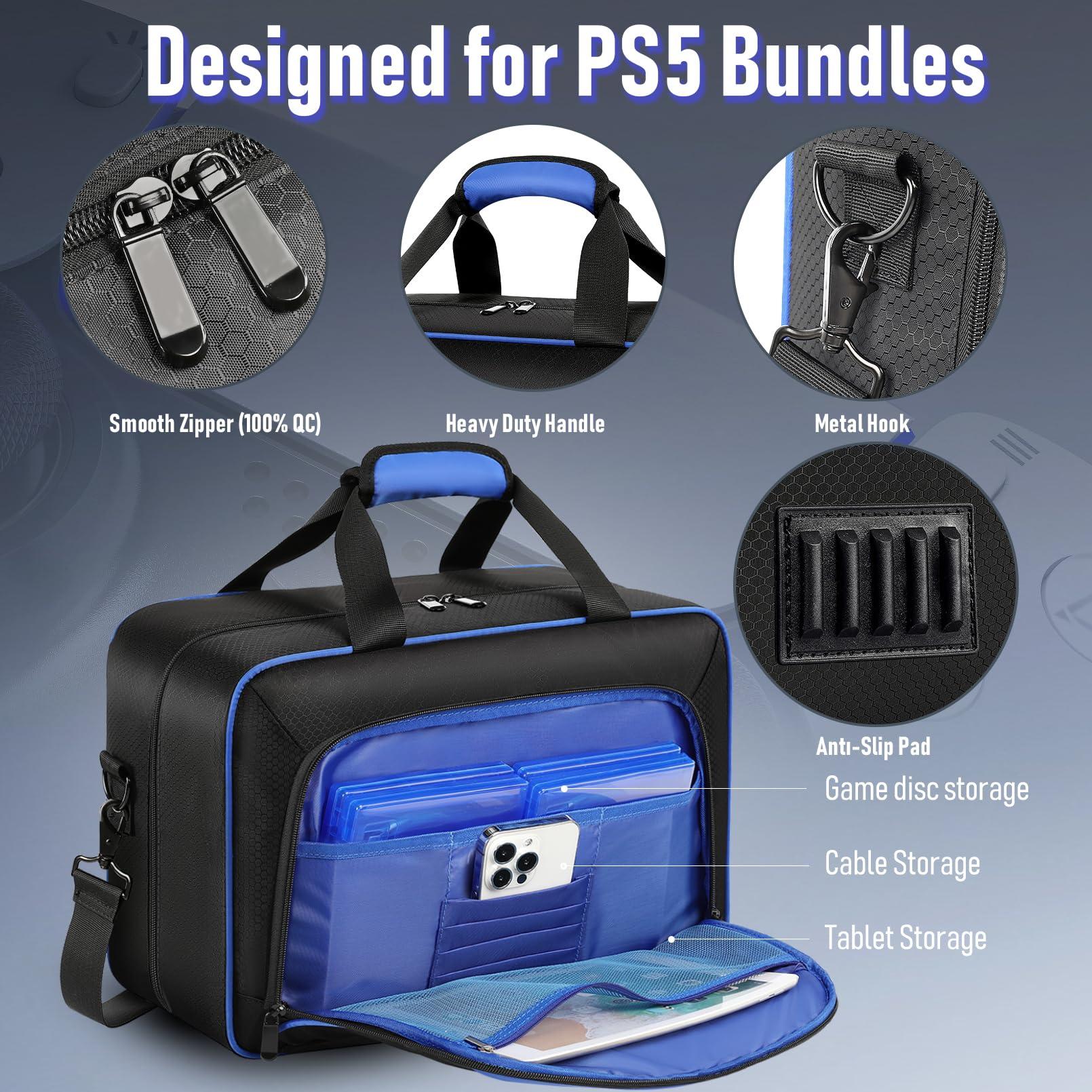 COMECOI Carrying Case for PS5, Travel Case for PS 5 Protective, Large Capacity Storage Bag Compatible with Playstation 5 Disk/ Digital Edition Console, Controllers, Game Cards, Accessories - Image 3