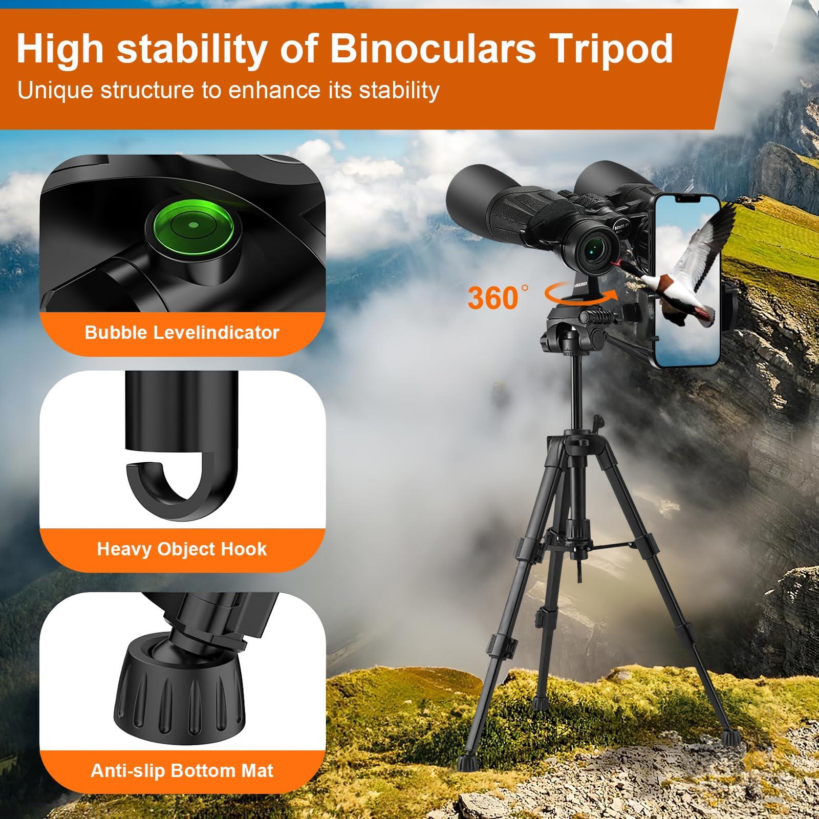 10-30×50 HD Zoom Binoculars for Adults with Upgraded Phone Adapter, Tripod and Tripod Adapter,Clear Low Light Vision at Night Waterproof High Powered Binocular for Bird Watching Travel - Image 4