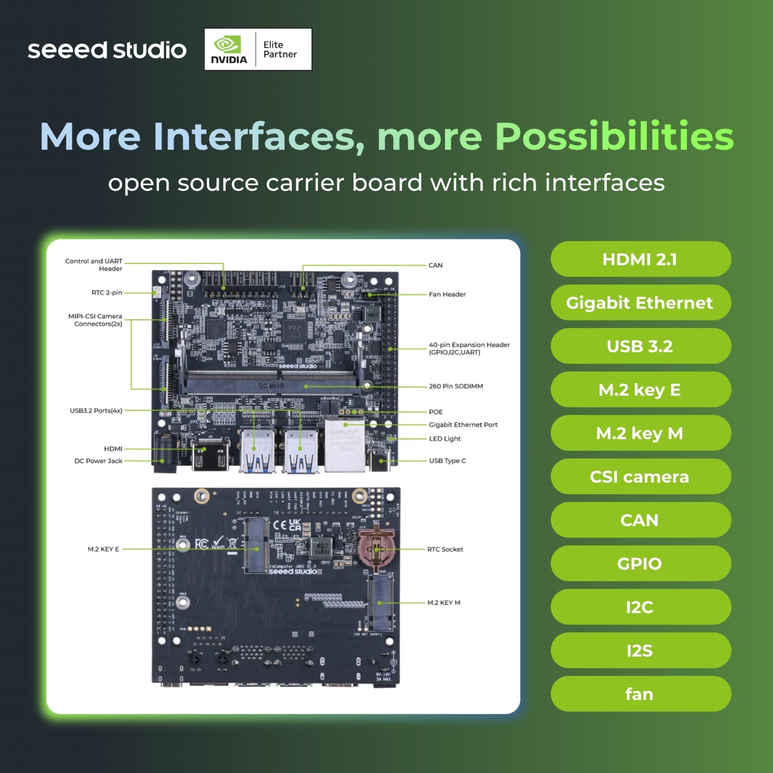 seeed studio NVIDIA Jetson Orin NX 16GB Edge AI Device - reComputer J4012, 4xUSB 3.2, M.2 Key E & Key M Slot, Pre-Installed Jetpack System with NVIDIA Jetpack on 128GB NVMe SSD - Image 6