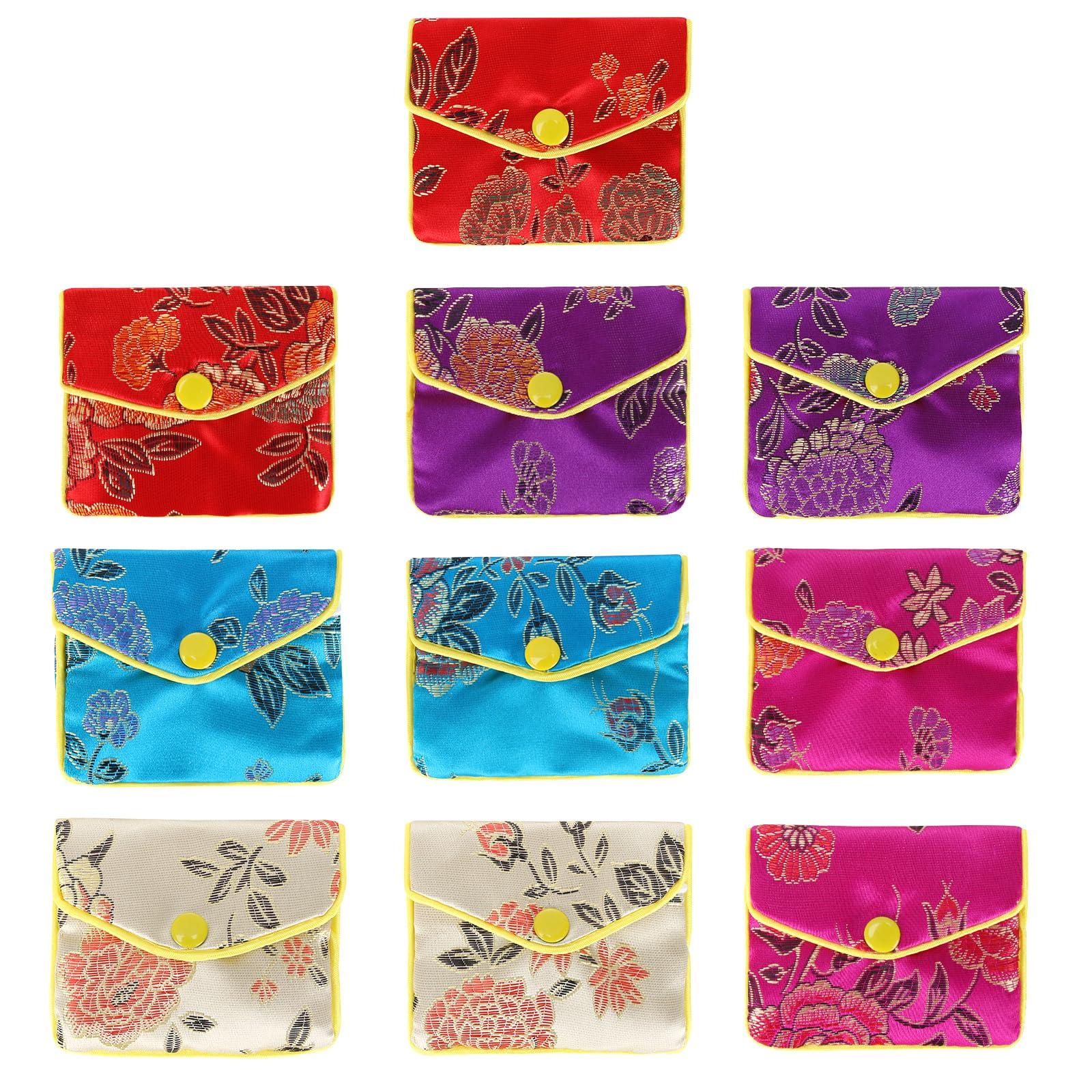 LETURE Jewelry Silk Purse Pouch Gift Bags, Small Travel Jewelery Organizer Bag Box for Earrings Necklace Bracelet Ring Accessory Storage Holder Bag (MEDIUM-10PCS)