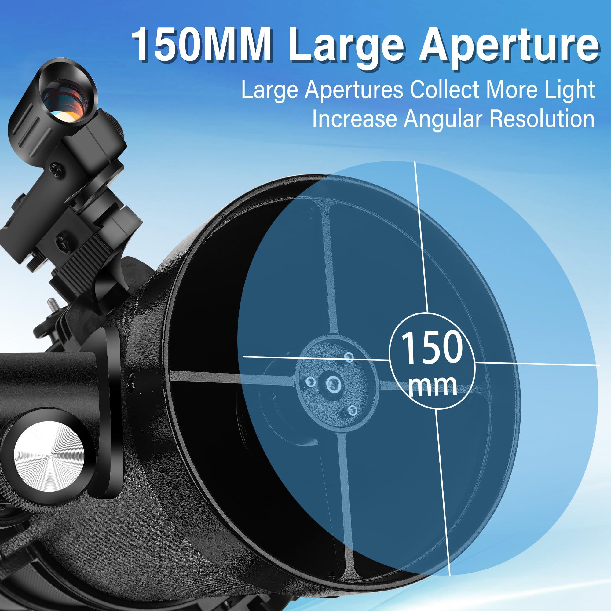 Telescope 150EQ Reflector Telescope for Adults Astronomy, Professional Manual German Equatorial Telescopes for Beginners & Kids with Eyepiece Set, Stainless Tripod, Moon Filter and Phone Adapter - Image 2