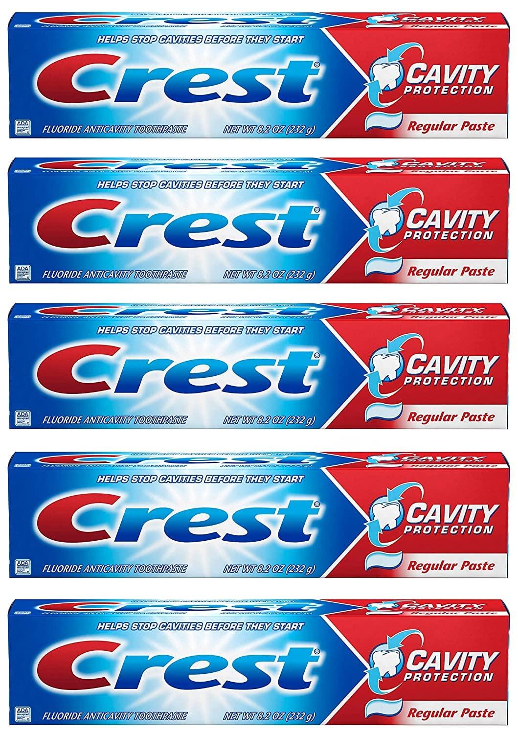 Crest Fluoride Anticavity Toothpaste, Prevents Cavities Before They Start, Regular Paste, 8.2 Ounce (Pack of 5)