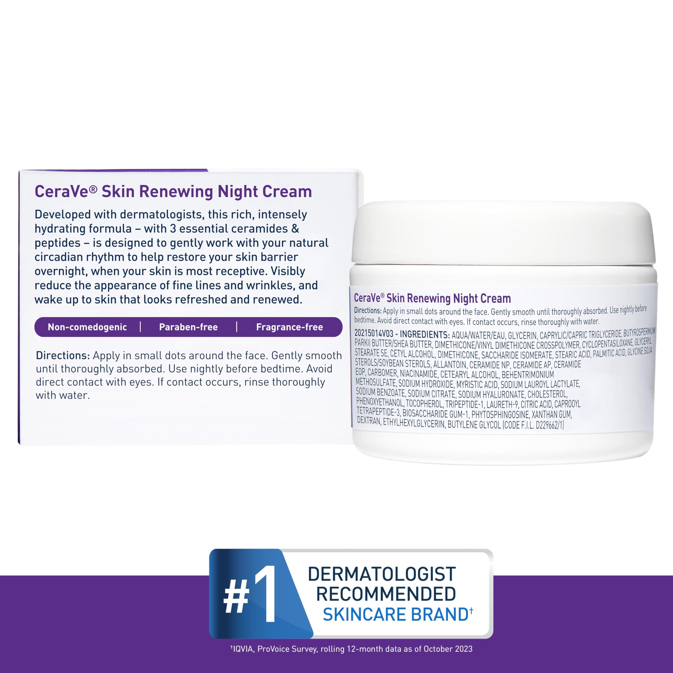 CeraVe Skin Renewing Night Cream, Niacinamide, Peptide Complex, and Hyaluronic Acid Moisturizer for Face, 1.7 Ounce, Packaging may Vary - Image 6