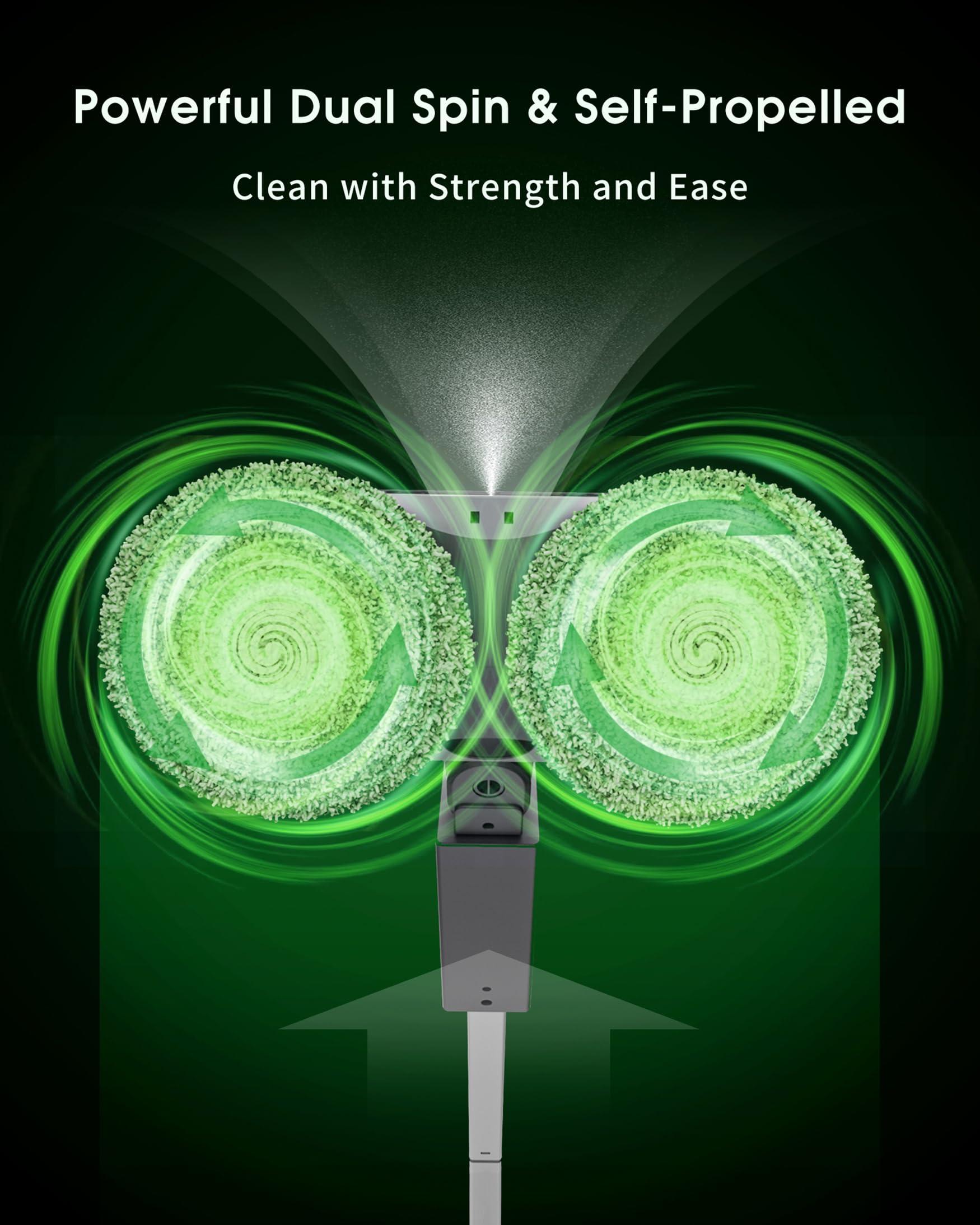 eous Cordless Electric Mop, with Detachable Water Tank & Water Sprayer, LED Headlights & Large Capacity Battery Self-Propelled Electric Spin Floor Mop for Floor Cleaning, Floor Cleaner Supported - Image 3