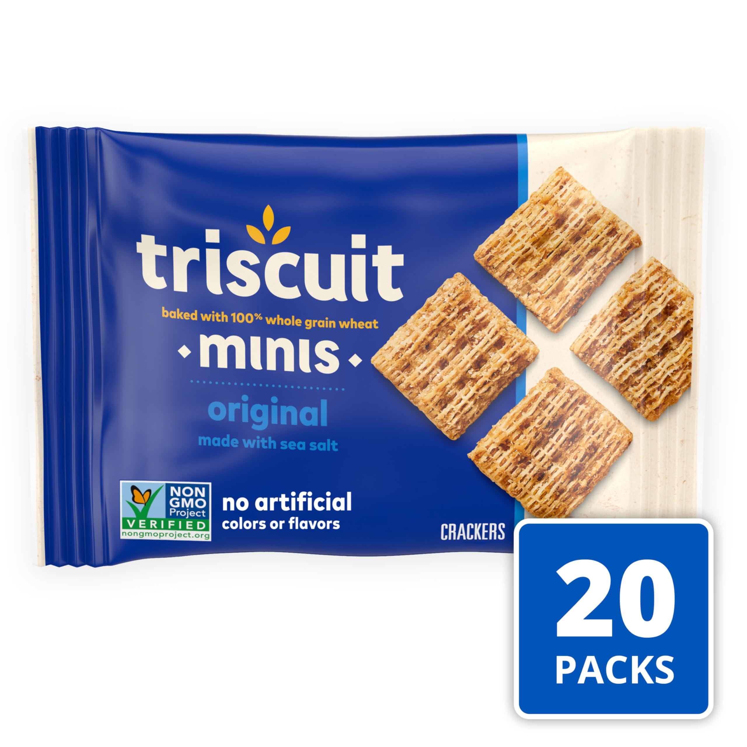 Triscuit Minis Original Whole Grain Wheat Crackers, Vegan Crackers, Bulk Lunch Snacks, 20 Snack Packs - Image 3