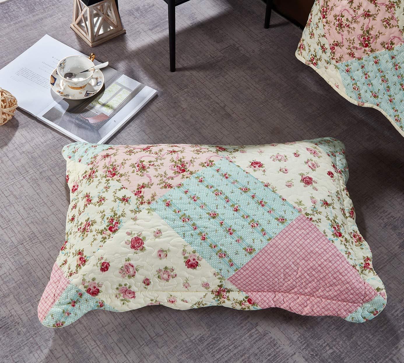 Brilliant Sunshine Roses Quilt Set, 2-Piece Bedding Sets with 1 Sham, Patchwork Design, Washable and Reversible Bedspread, Soft Lightweight Coverlet, All-Season, Twin/Twin XL, Pink Green - Image 6
