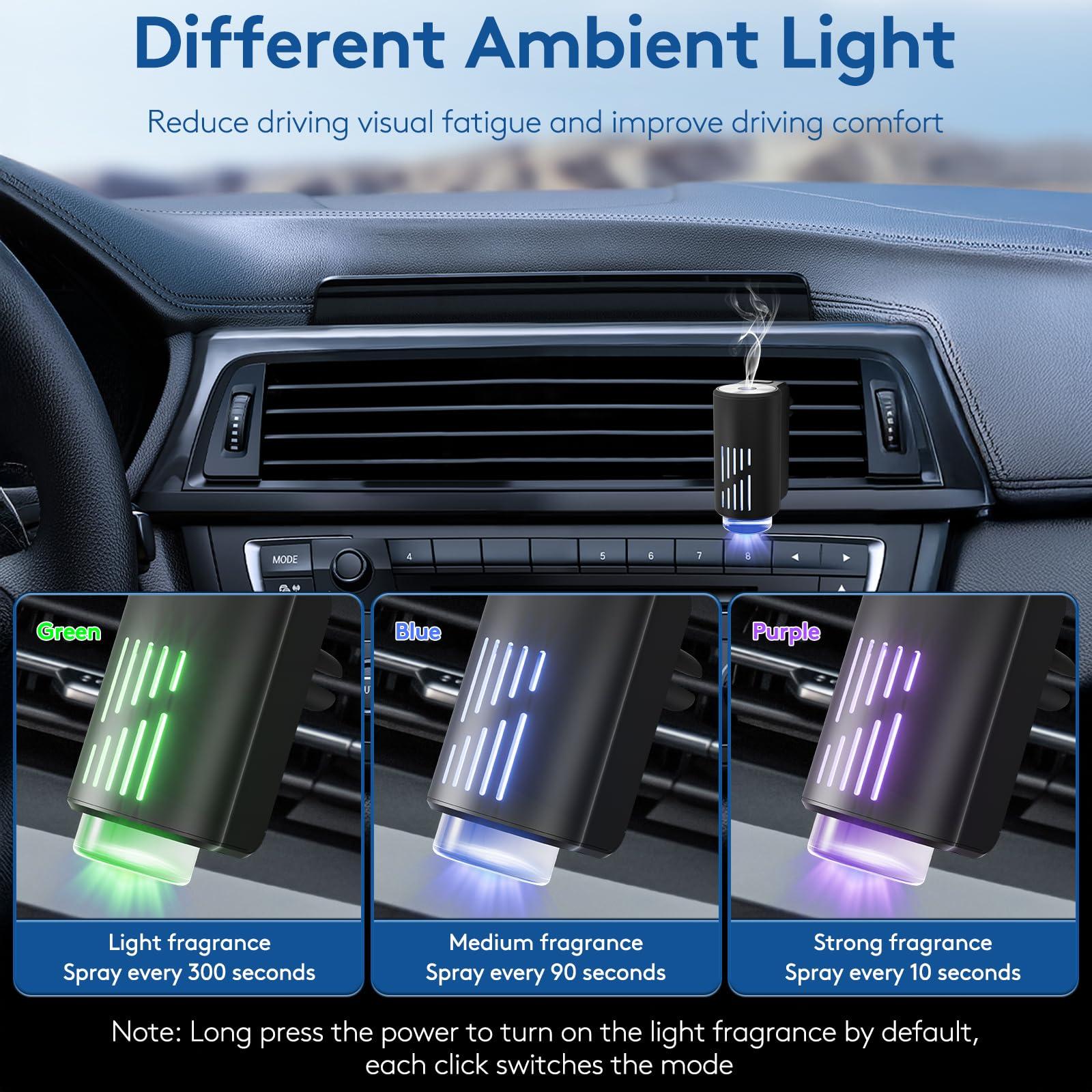 Car Air Freshener Diffuser, Smart Car Air Freshener with 3 Adjustable Light Modes, Rechargeable Aromatizante Para Carro with 6pcs Essential Oil, Auto On/Off, Long-Lasting, Black - Image 2