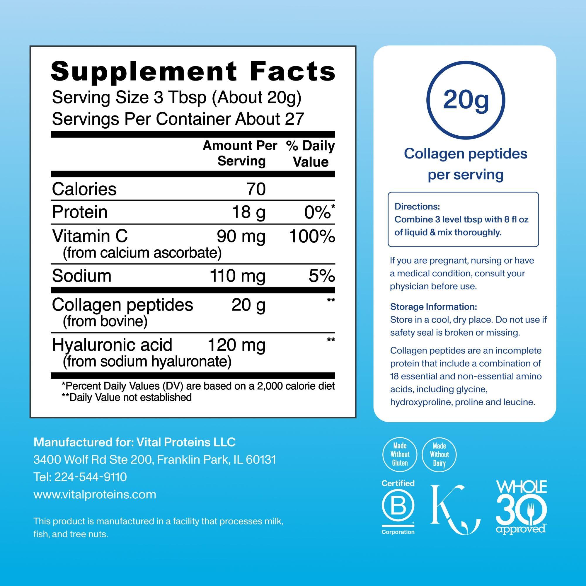 Vital Proteins Collagen Peptides Powder Advanced with Hyaluronic Acid & Vitamin C - 20oz Collagen Protein, Unflavored, 27 Servings - Image 3