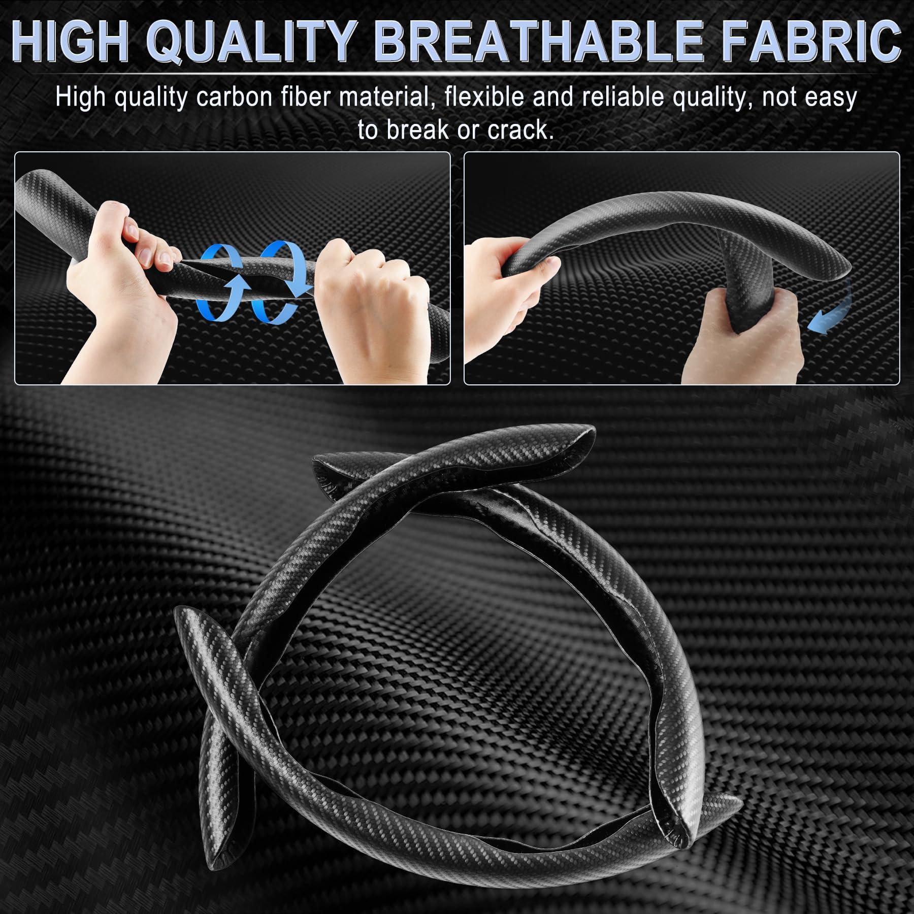 Amiss 3pcs Carbon Fiber Anti-Skid Steering Wheel Cover, Segmented & Butterfly Design, Universal 99% Car Wheel Cover Protector, Black - Image 2