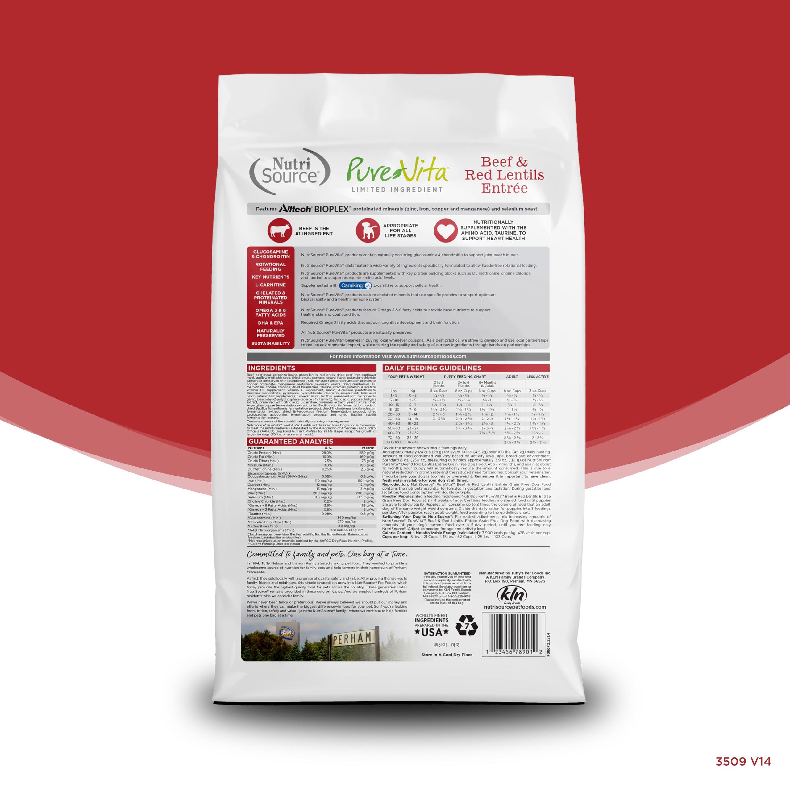 NutriSource Pure Vita Limited Ingredient Grain Free Dry Dog Food, Beef and Red Lentils, 12LB - Image 2