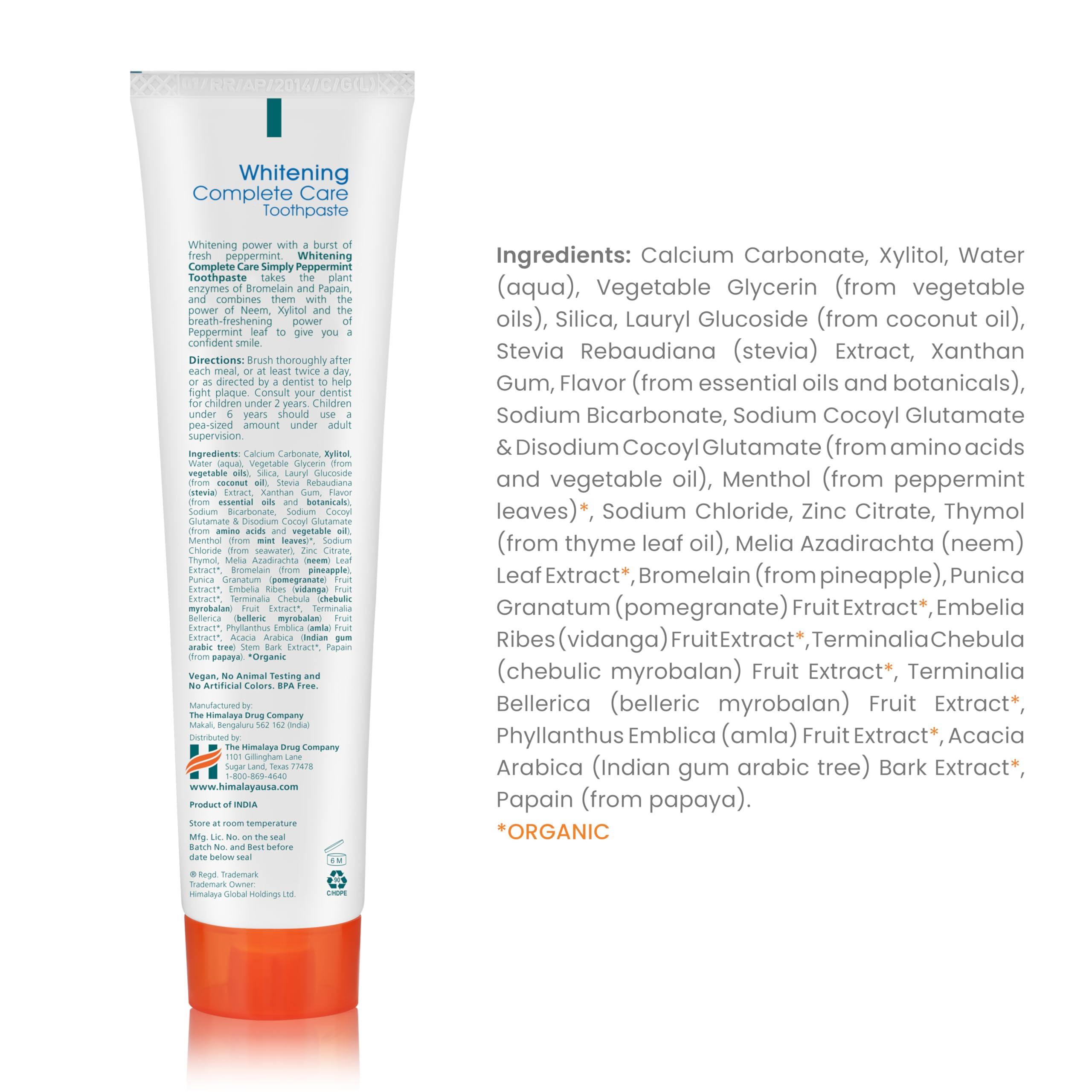 Himalaya Botanique Complete Care Whitening Toothpaste, Simply Peppermint, for a Clean Mouth, Whiter Teeth and Fresh Breath, 5.29 oz - Image 2