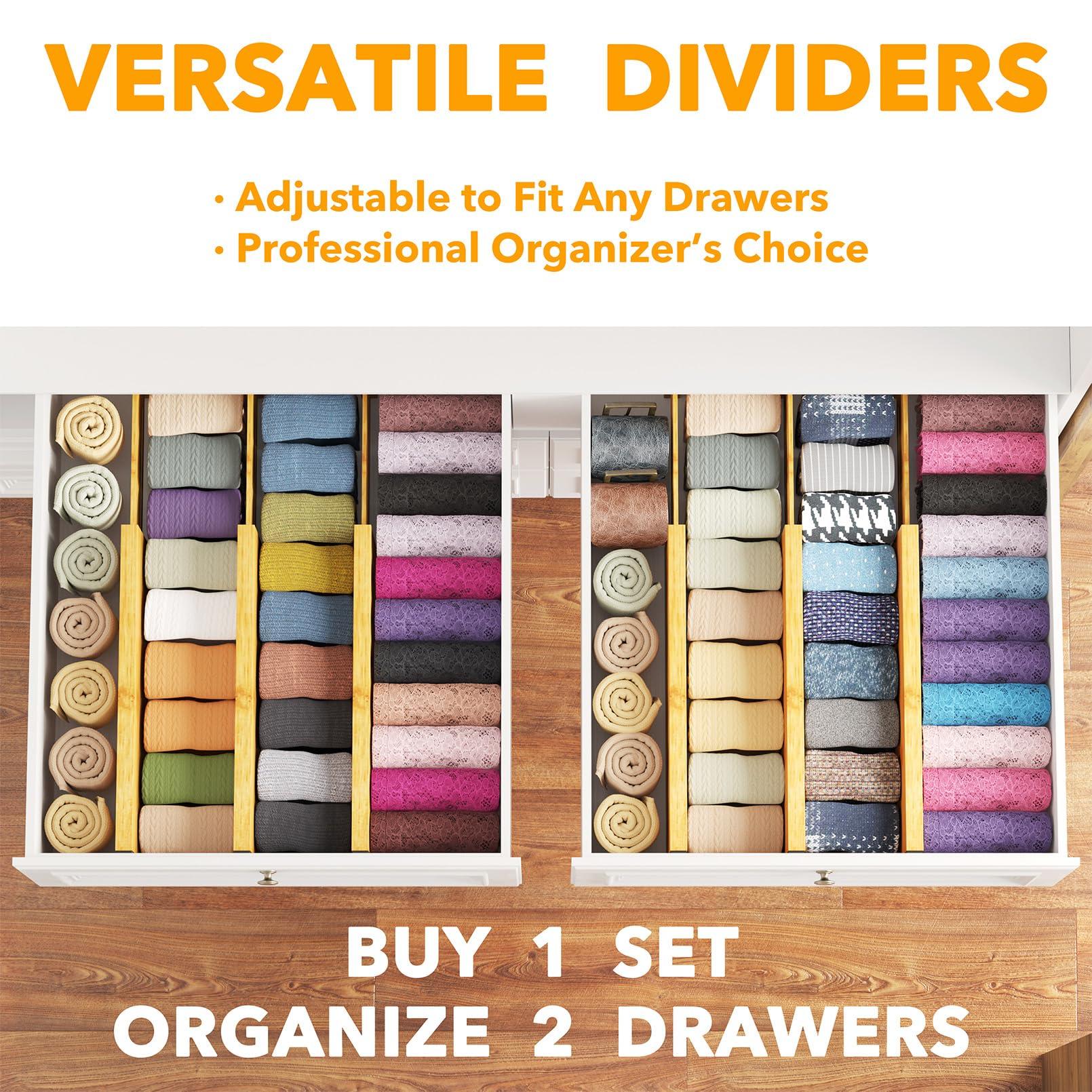 SpaceAid Bamboo Dresser Drawer Dividers 6 Pack, 4.65“ High Adjustable 12.5“-17” Drawer Organizers, Expandable Organization for Clothing, Clothes, Dressers, Natural - Image 5
