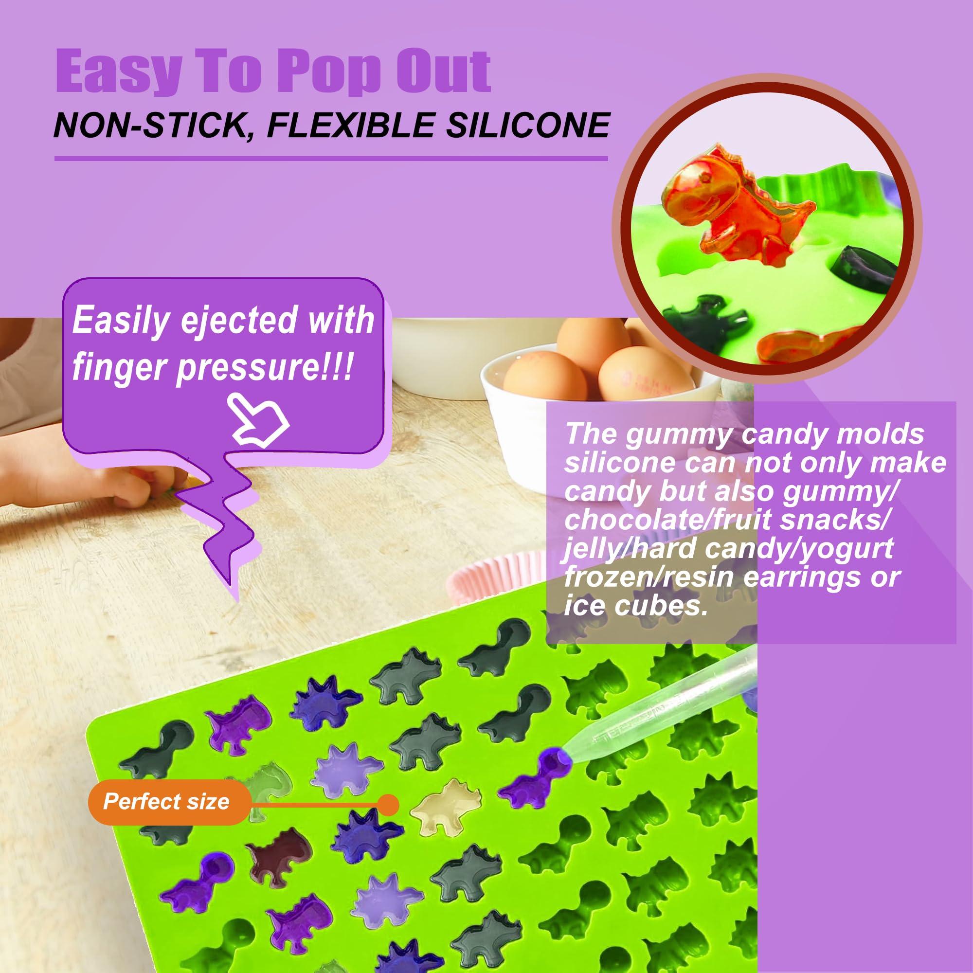 4 Pcs Silicone Gummy Candy Molds Kit with 2 Droppers | Non-Stick Large Bear/Dinosaur/Donut/gummy worm 200+ Cavities | BPA Free Chocolate Jello Molds for Kids, DIY Baking & Party Favors - Image 4