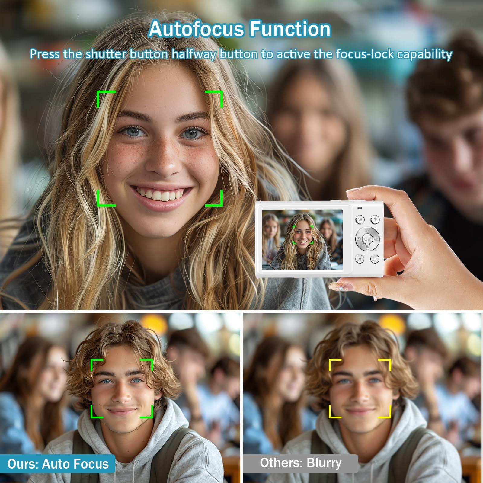 Digital Camera, 4K Vlogging Camera for YouTube Autofocus 48MP UHD Cameras for Photography with Anti-Shake, 16X Digital Zoom Point and Shoot Digital Camera with 32GB Card for Teens Adult Beginner-White - Image 2