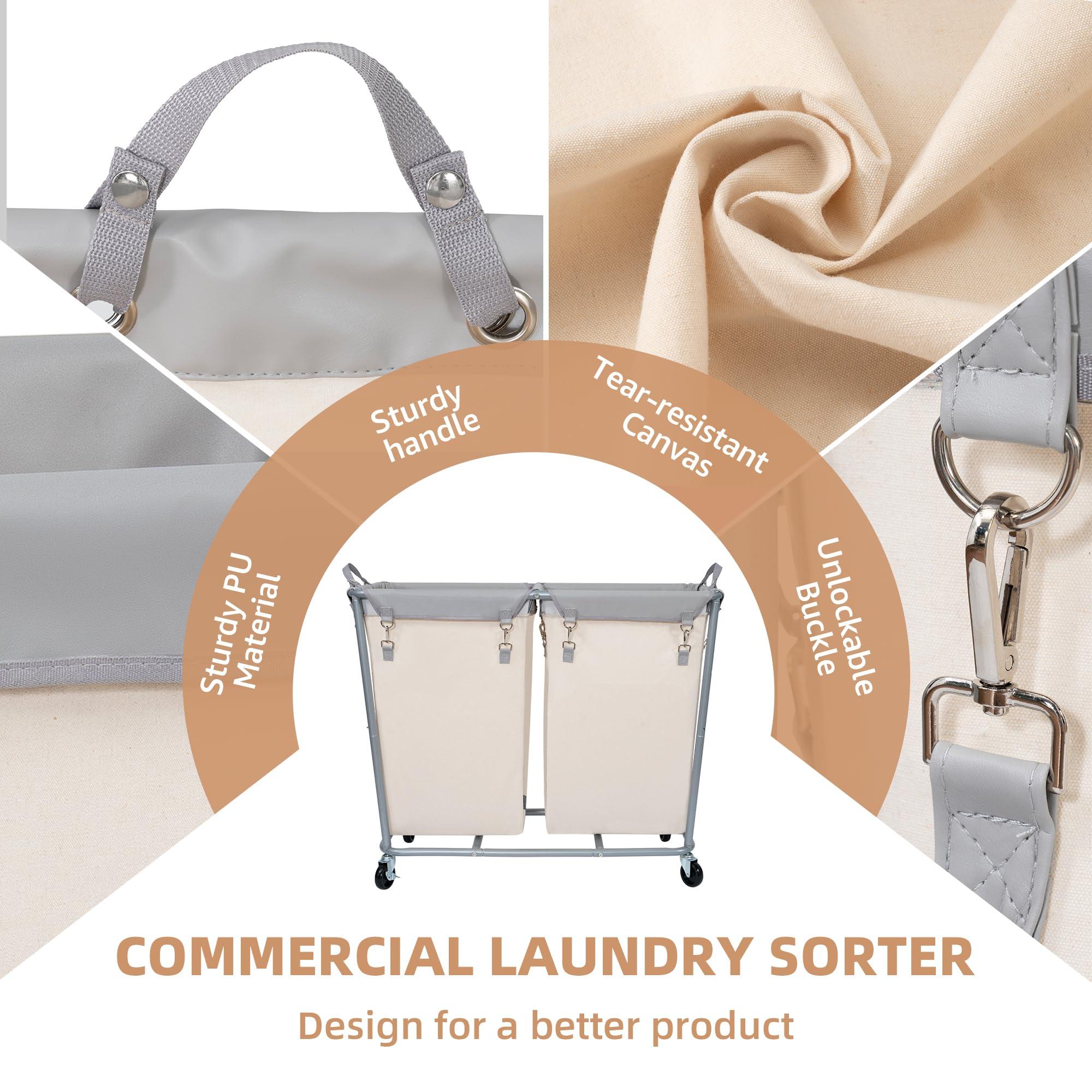 STORAGE MANIAC Commercial Laundry Hamper with Heavy Duty Steel Frame, 240 L Industrial Laundry Basket Cart with Wheels for Hotel, Home, Laundry Room, 37.5''L x 17.1''W x 31.8''H, 2 Section Beige - Image 6