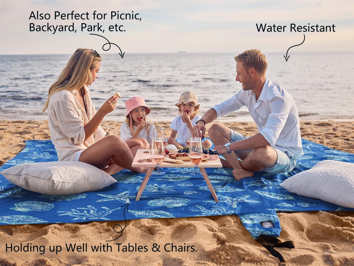 WEKAPO Beach Blanket Waterproof Sandproof Oversized, Extra Large Beach Mat Sand Free, Lightweight & Compact Sand Free Mat with 6 Stakes & 4 Corner Pockets - Image 4