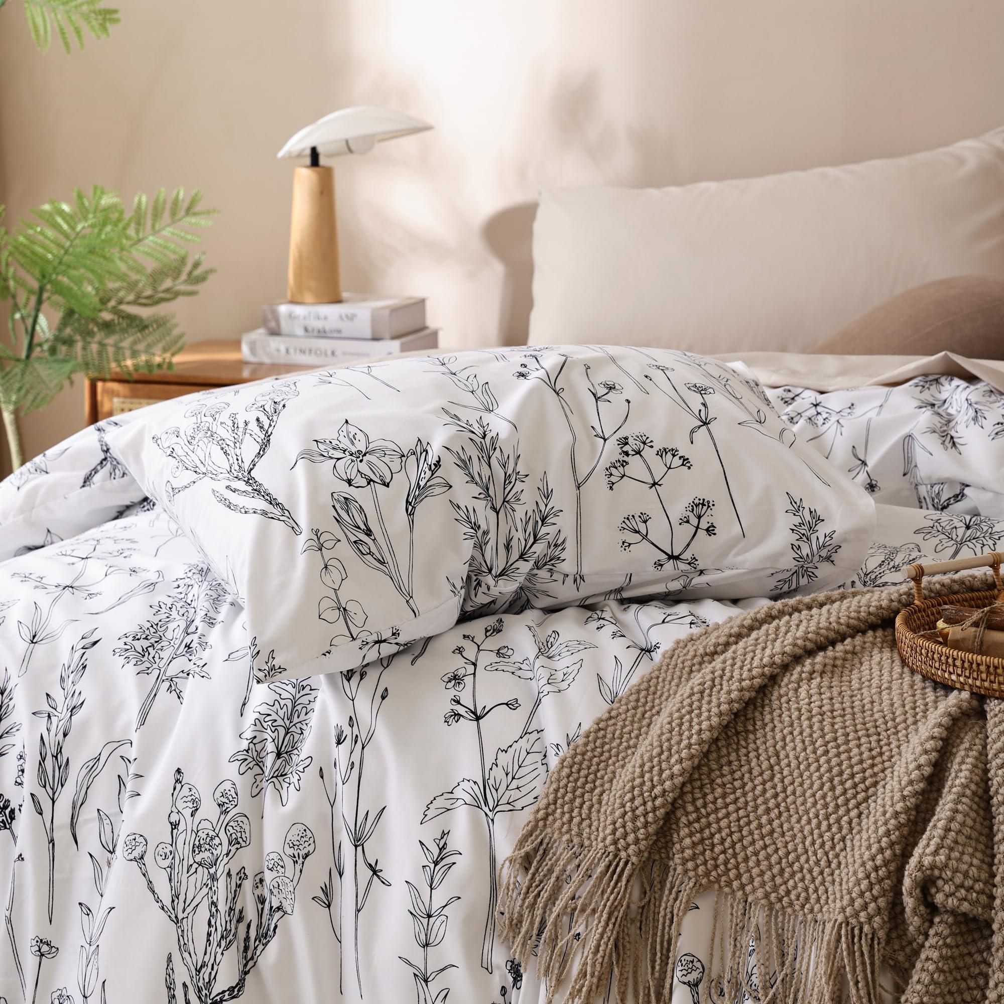 JANZAA Queen Comforter Set White Comforter Floral Bedding Sets 3 Pieces Flowers Bed Comforter 1 Soft Reversible Cute Botanical with 2 Pillow Shams - Image 9