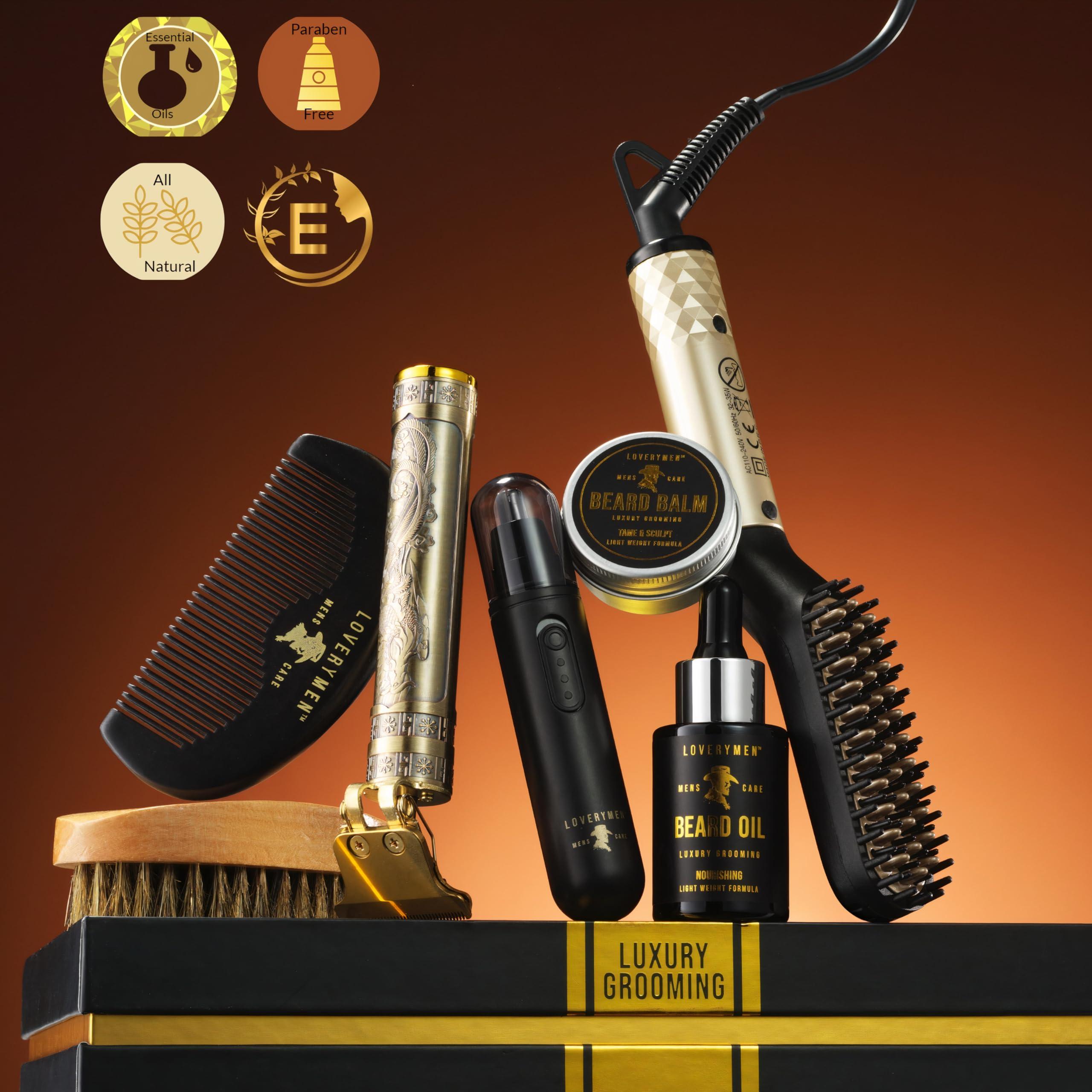 Mens Gifts for Him, Gifts for Dad, Mens Grooming Beard Kit, Beard Trimmer, Nose Hair Trimmer, Hair Straightener Brush, Oil, Balm & More, 15pc Beard Kit for Men Care Birthday Gifts for Men - Image 4