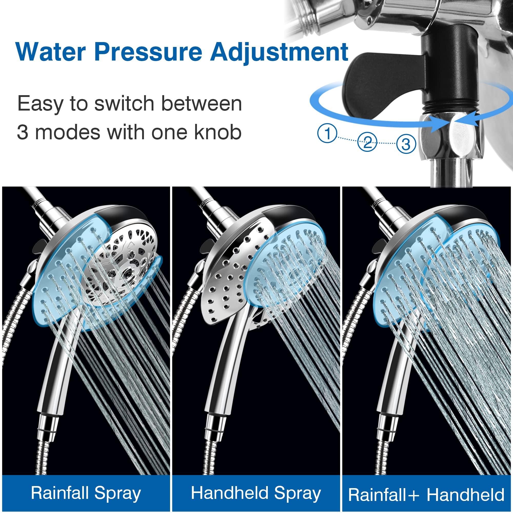 Shower Head with Handheld High Pressure: INAVAMZ Hand Held Shower Head & Rain Shower Head 2-IN-1 Shower Head with 59" Rotatable Stainless Steel Hose, Shower Trim Systems - Image 5