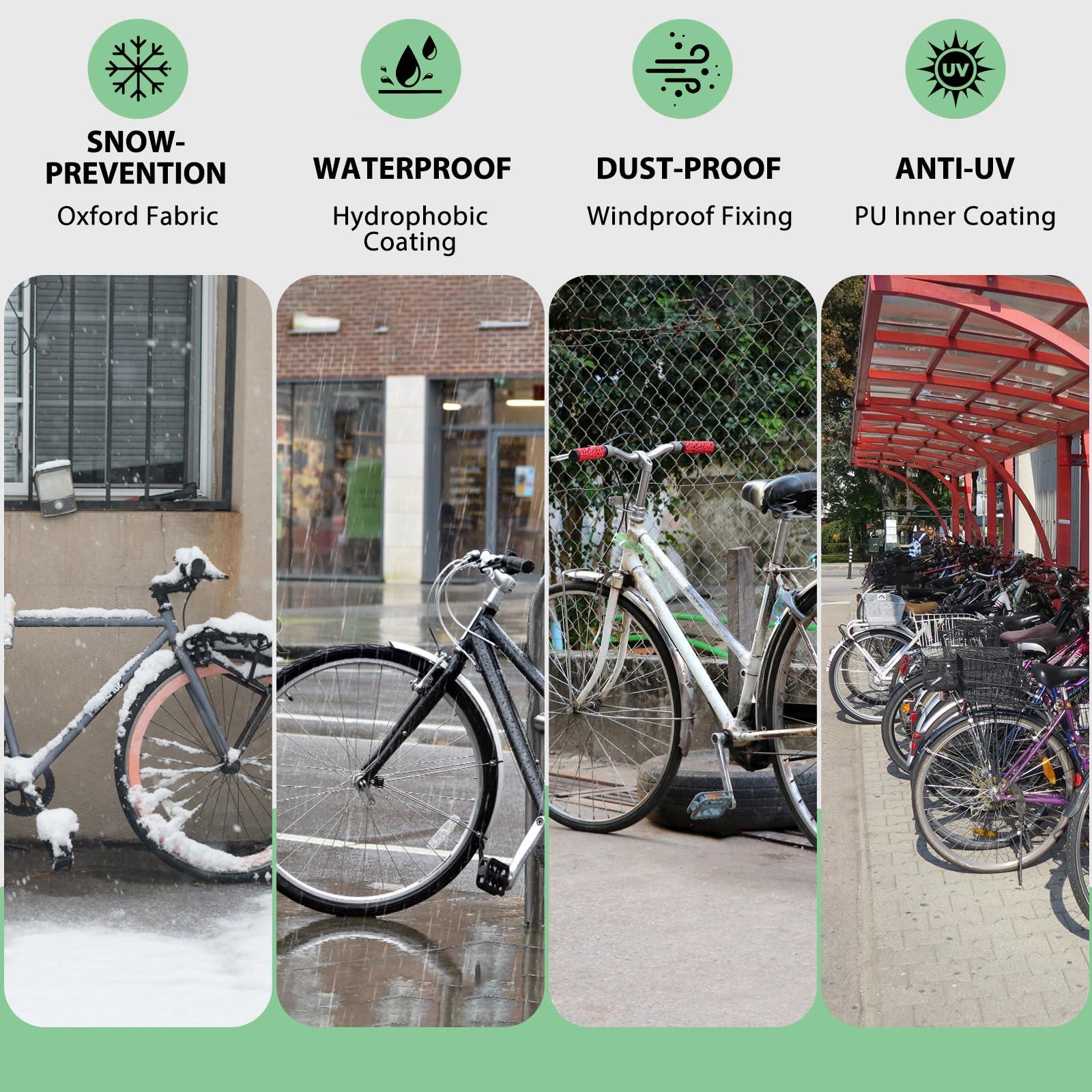 Topcrown Bike Cover Waterproof Outdoor Storage for 1/2/3 Bikes, Bicycle Cover Rain Sun UV Dust Wind Proof with Storage Bag for Mountain Road Bike/Ebike (210D Black+Green, XL Size for 1 bike) - Image 6