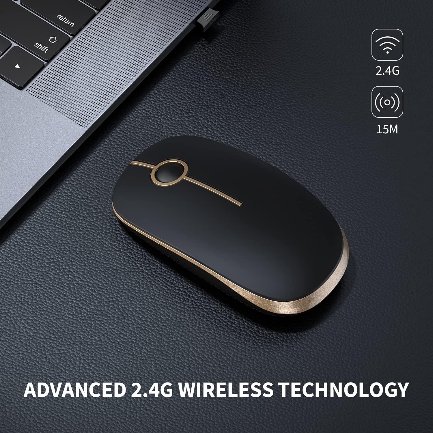 VssoPlor Wireless Mouse, 2.4G Slim Portable Computer Mice with Nano Receiver for Notebook, PC, Laptop, Computer (Black and Gold) - Image 2