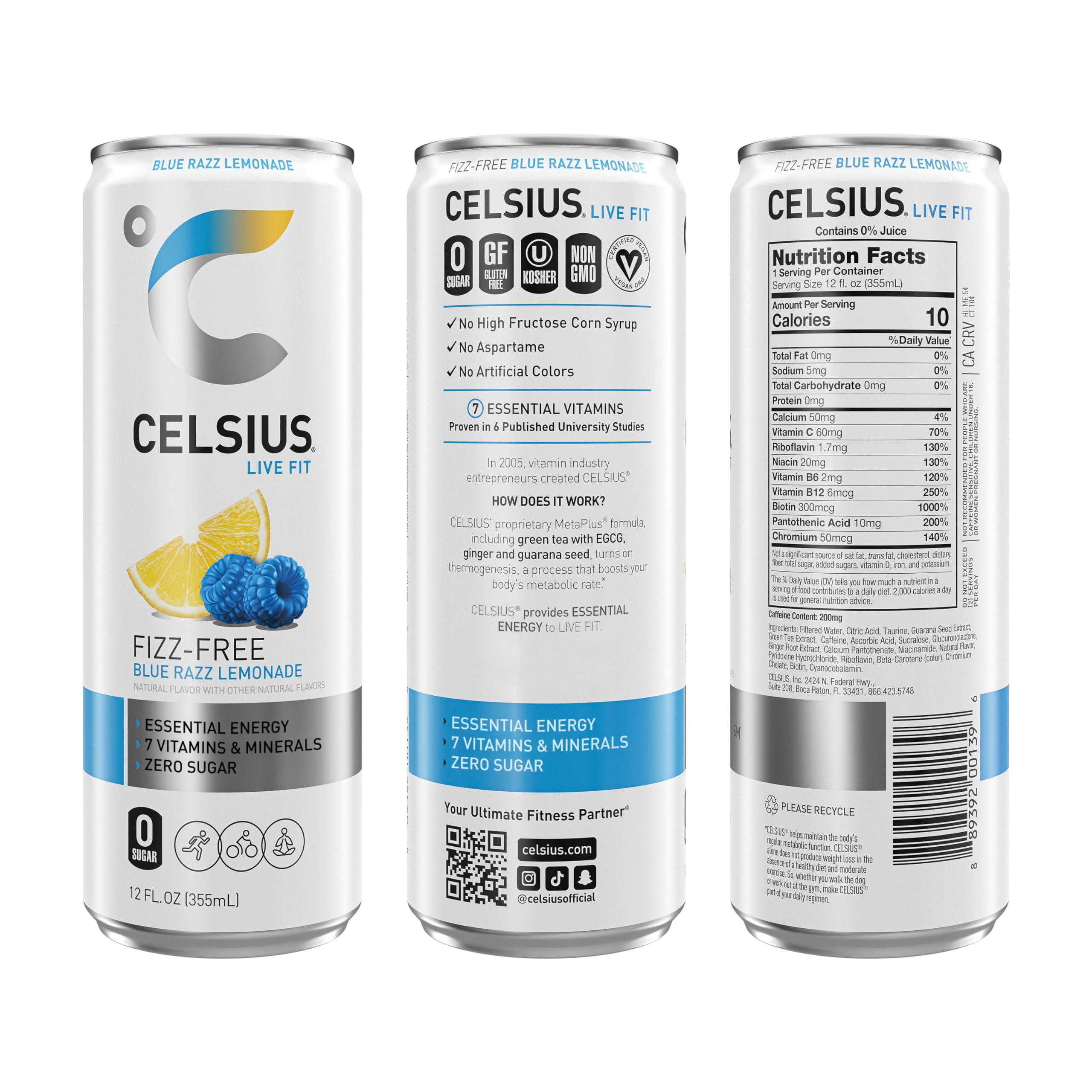 CELSIUS Fizz Free Blue Razz Lemonade, Functional Essential Energy Drink 12 Fl Oz (Pack of 12) - Image 3